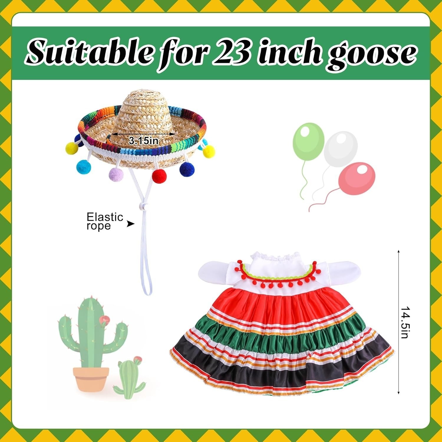 Carnival Festival Dress Costume for 23 Inch Porch Goose, Mexican Fiesta Yard Decoration Outfit - Image 2