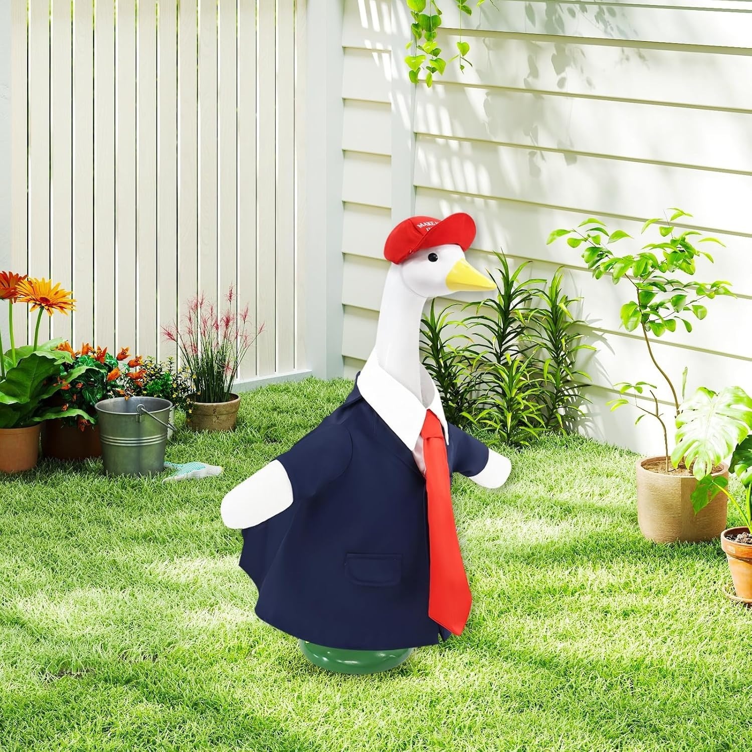 Funny American Bow Tie Hat Costume Set for 23 Inch Cement Porch Goose Statue, Novelty Yard Goose Decor Outfit - Image 2