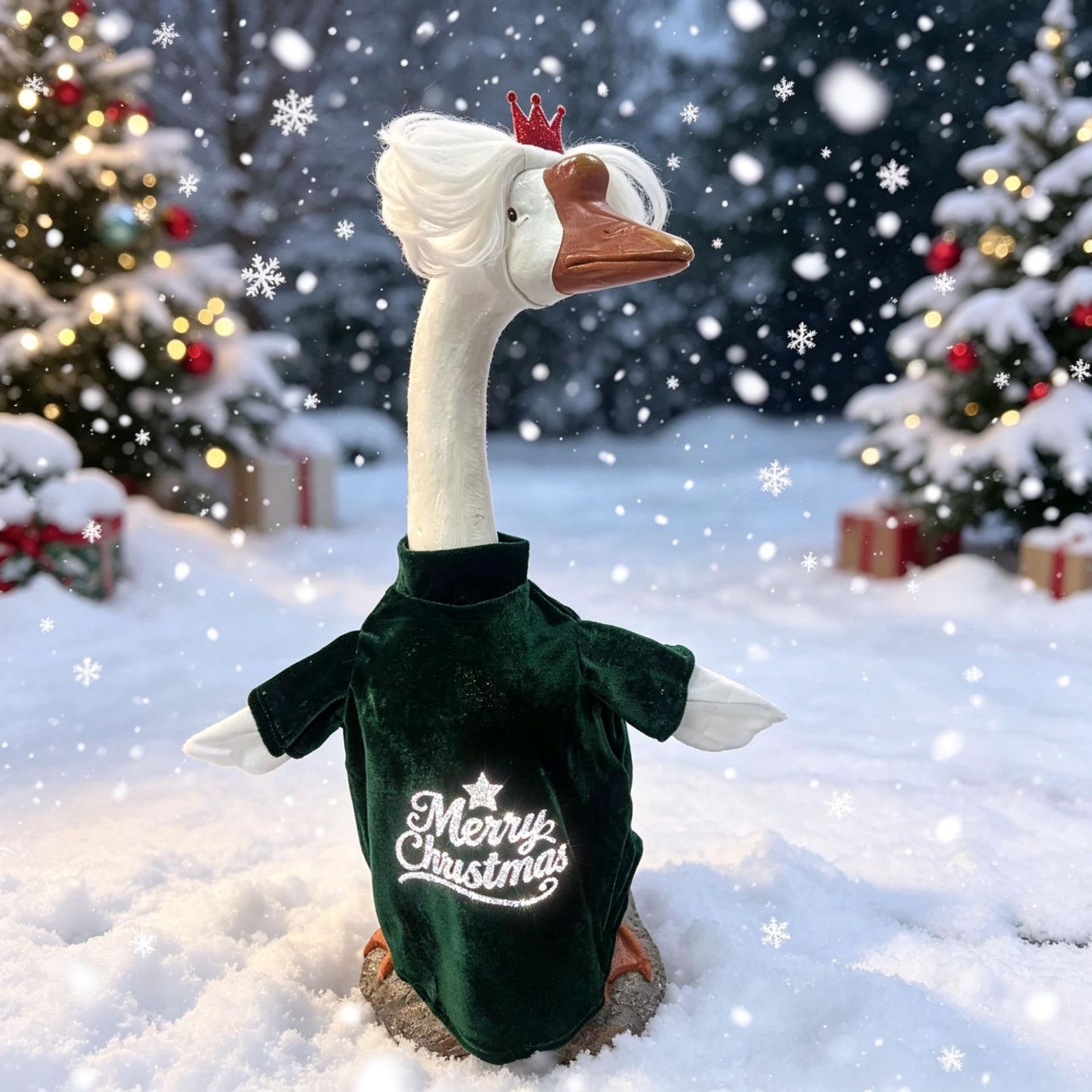 Christmas Santa Porch Goose Outfit, Holiday Costume for 17 & 23 Inch Simulated White Goose Ornament - Image 2
