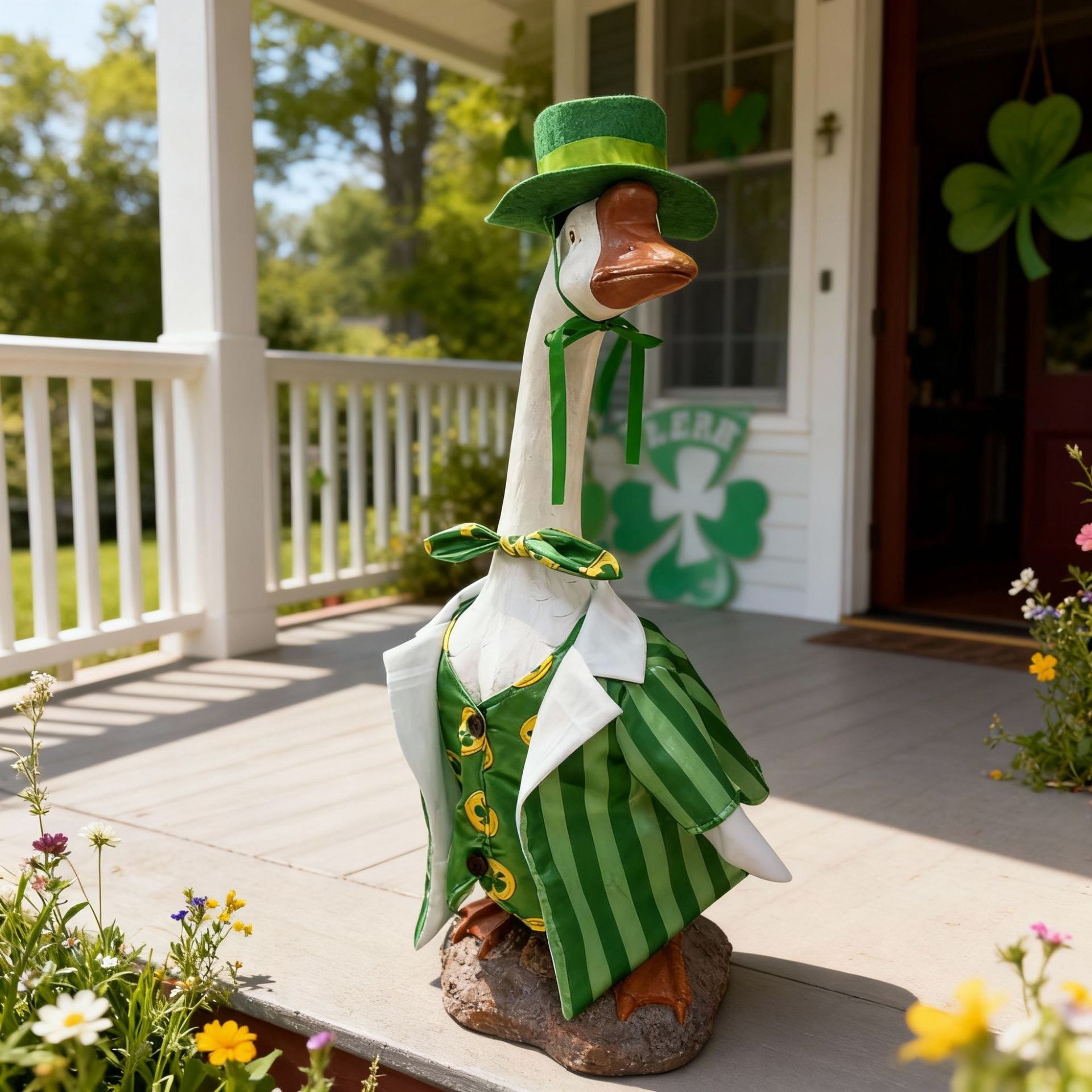 St. Patrick's Day Porch Goose Couple Outfit, Skirt & Suit Costume for 23 Inch Simulated White Goose Ornament - Image 2
