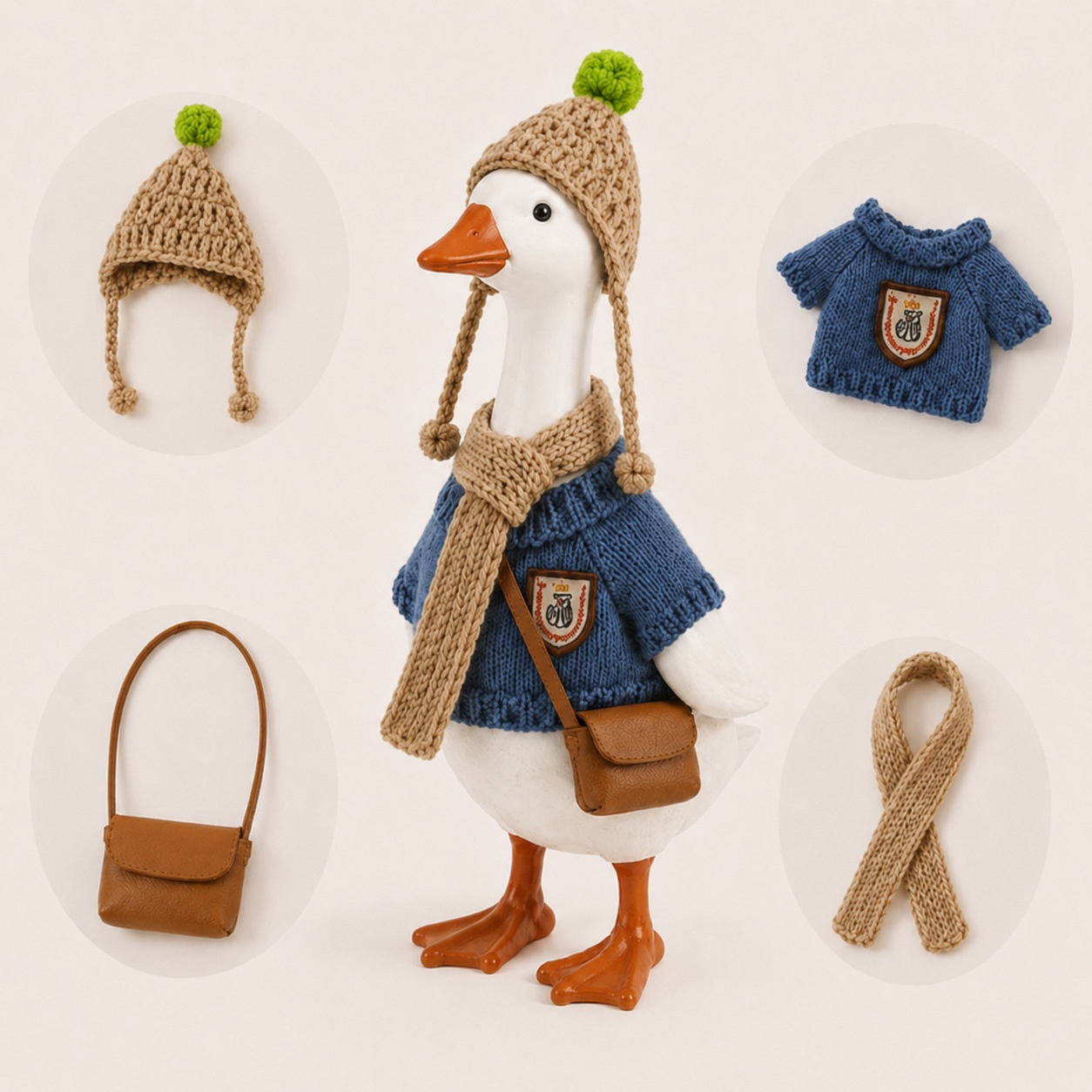7 Inch Porch Goose Knit Outfit, Sweater & Scarf Costume for Mini Goose Statue, Kitchen & Office Table Decor - Image 5