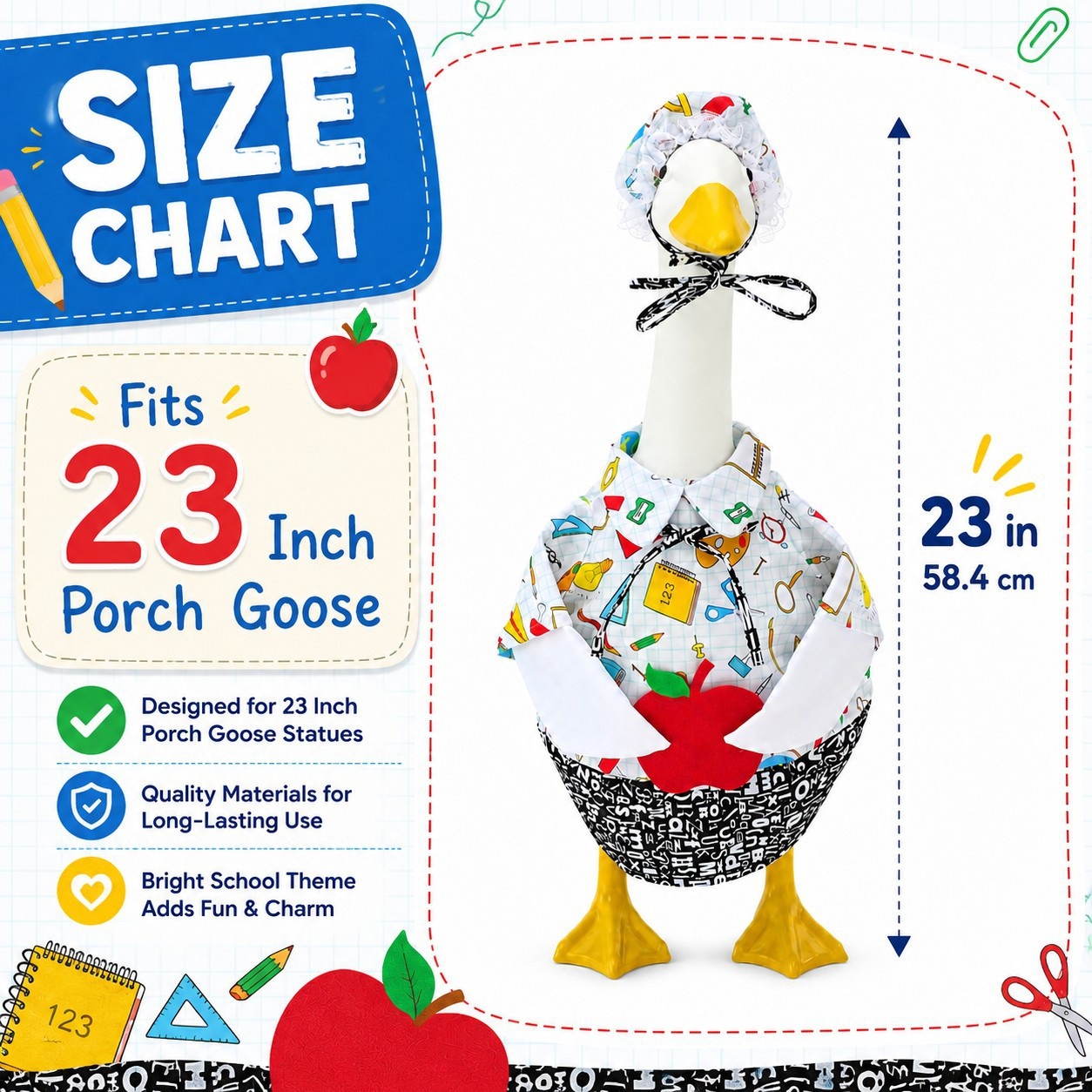 Back-to-School Porch Goose Outfit, Graduation Season Costume for 23 Inch Lawn Goose Statue Yard Party Decor - Image 5