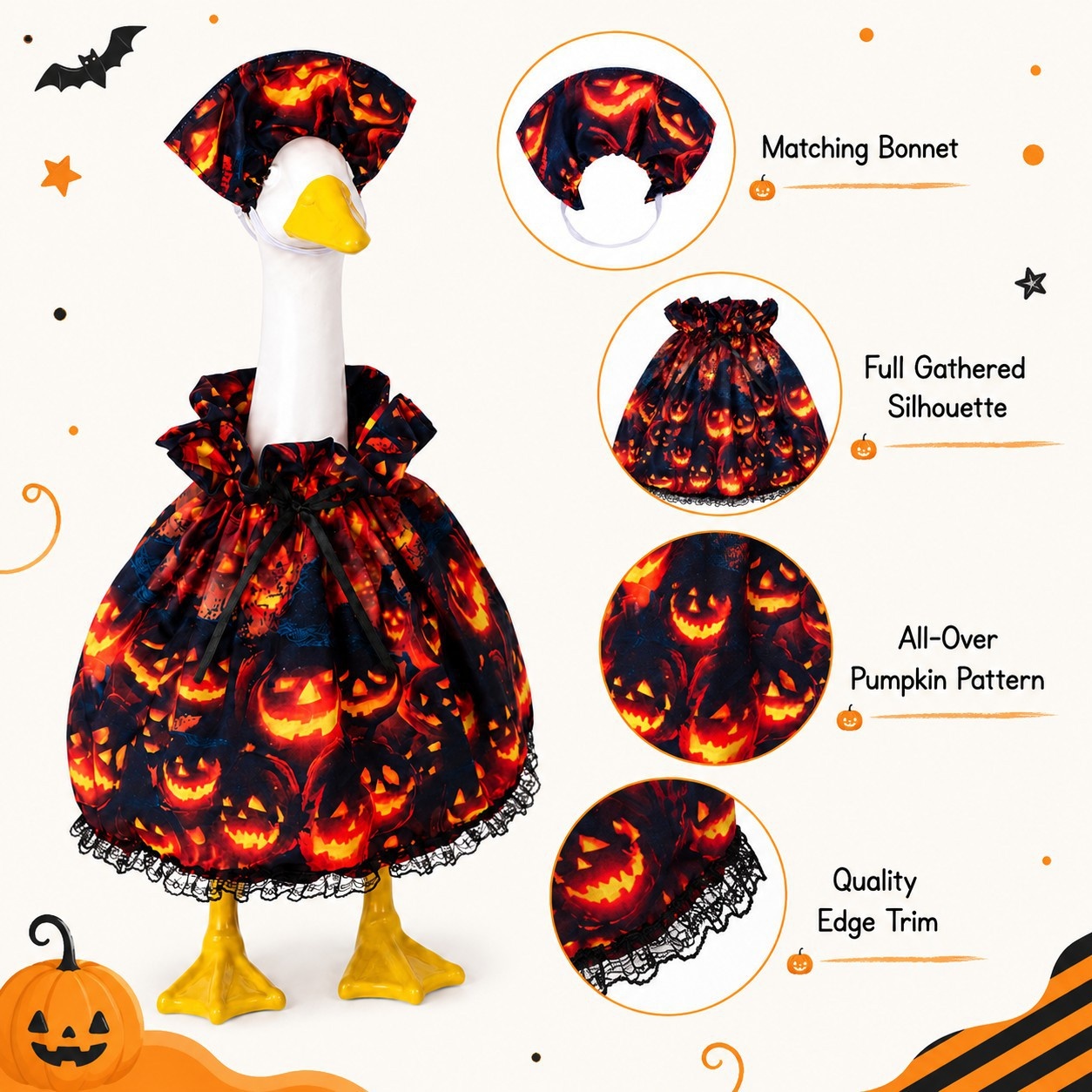 Halloween Pumpkin Skull Porch Goose Costume Set, 23 Inch Goose Statue Outfit for Yard Porch Party Decoration - Image 5