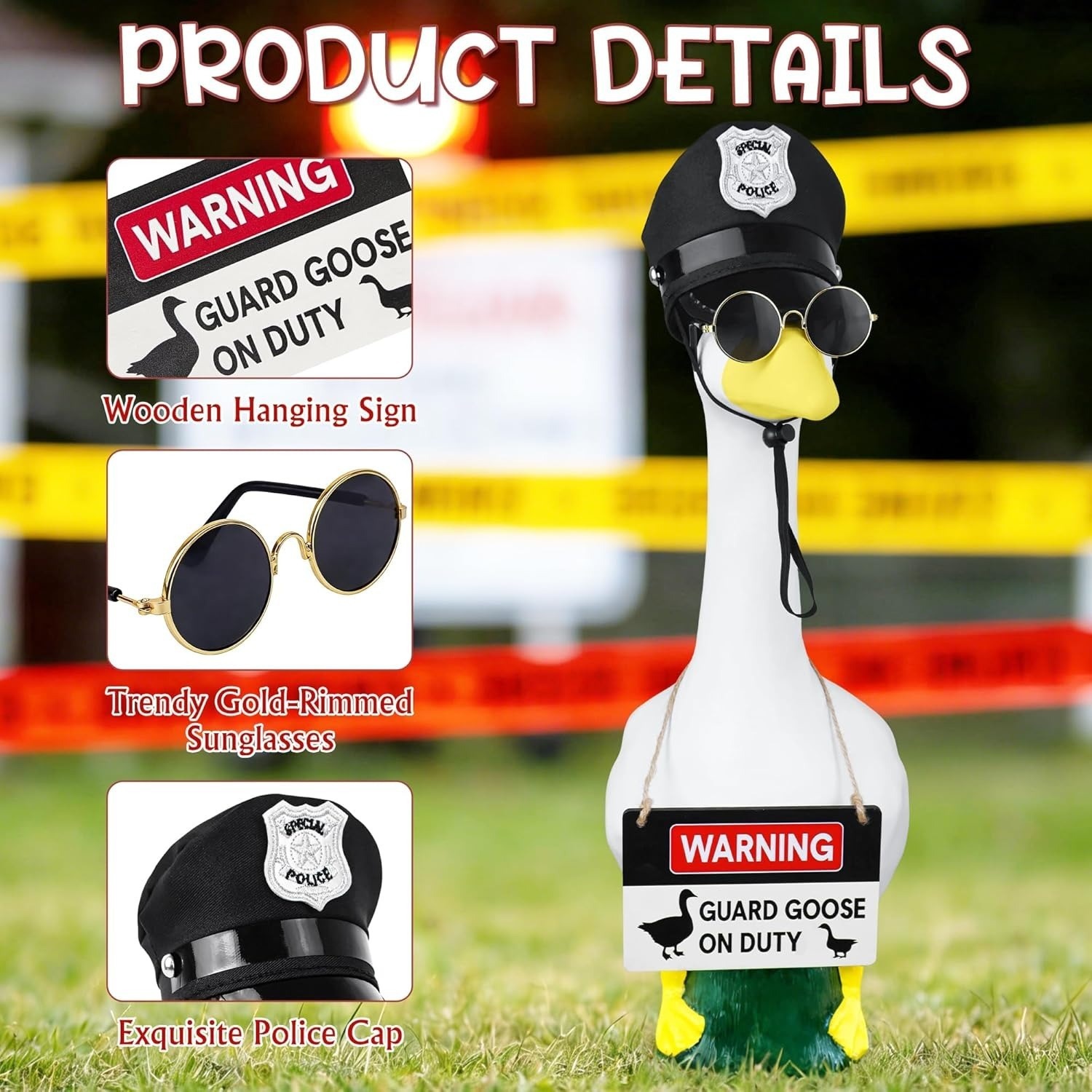 Cool Police Warning Porch Goose Costume Set, 23 Inch Casual Dress-Up Outfit for Porch Goose Statue - Image 3