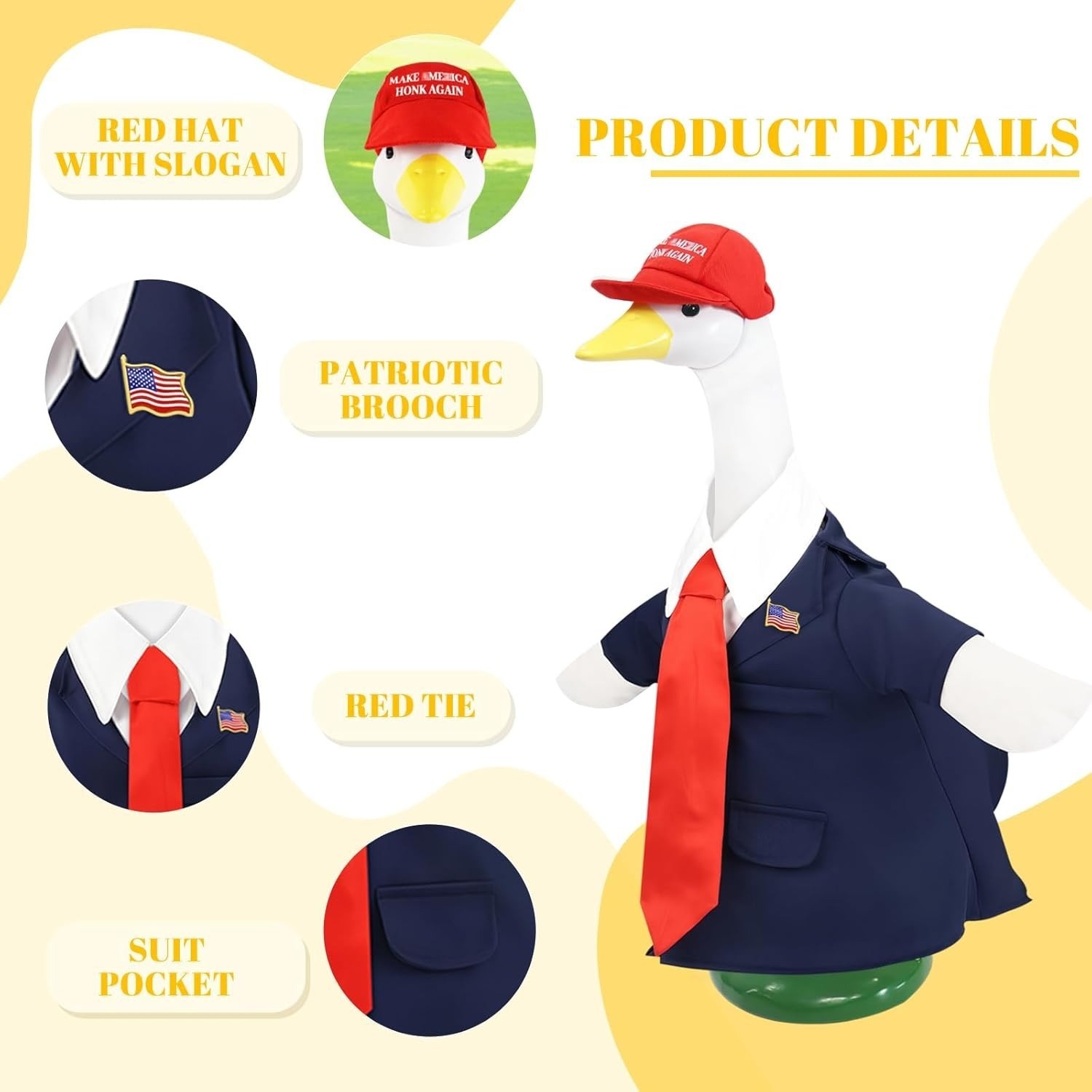 Funny American Bow Tie Hat Costume Set for 23 Inch Cement Porch Goose Statue, Novelty Yard Goose Decor Outfit - Image 5