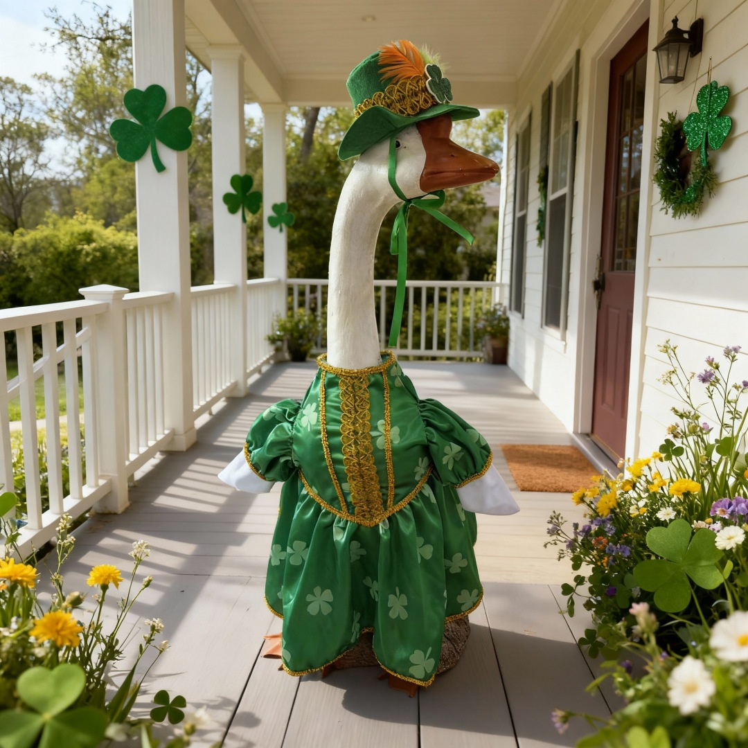 St. Patrick's Day Porch Goose Couple Outfit, Skirt & Suit Costume for 23 Inch Simulated White Goose Ornament - Image 5