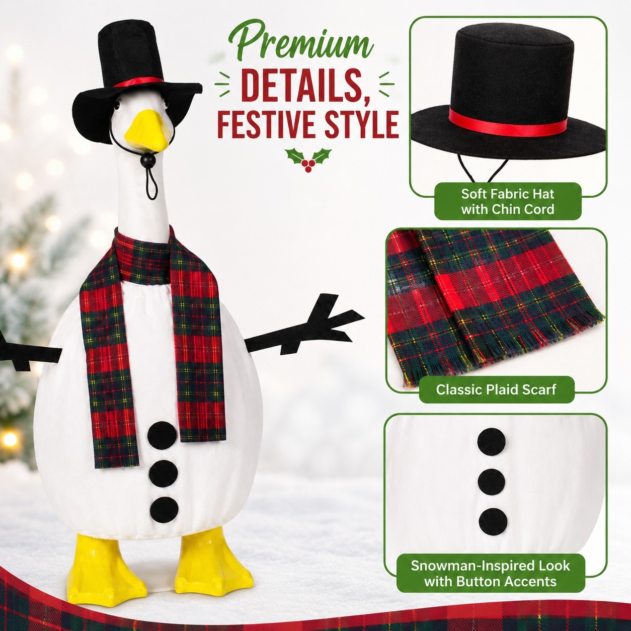 New Christmas Snowman 23 Inch Porch Goose Outfit Set, Holiday Party Decor Costume for Goose Ornament - Image 4