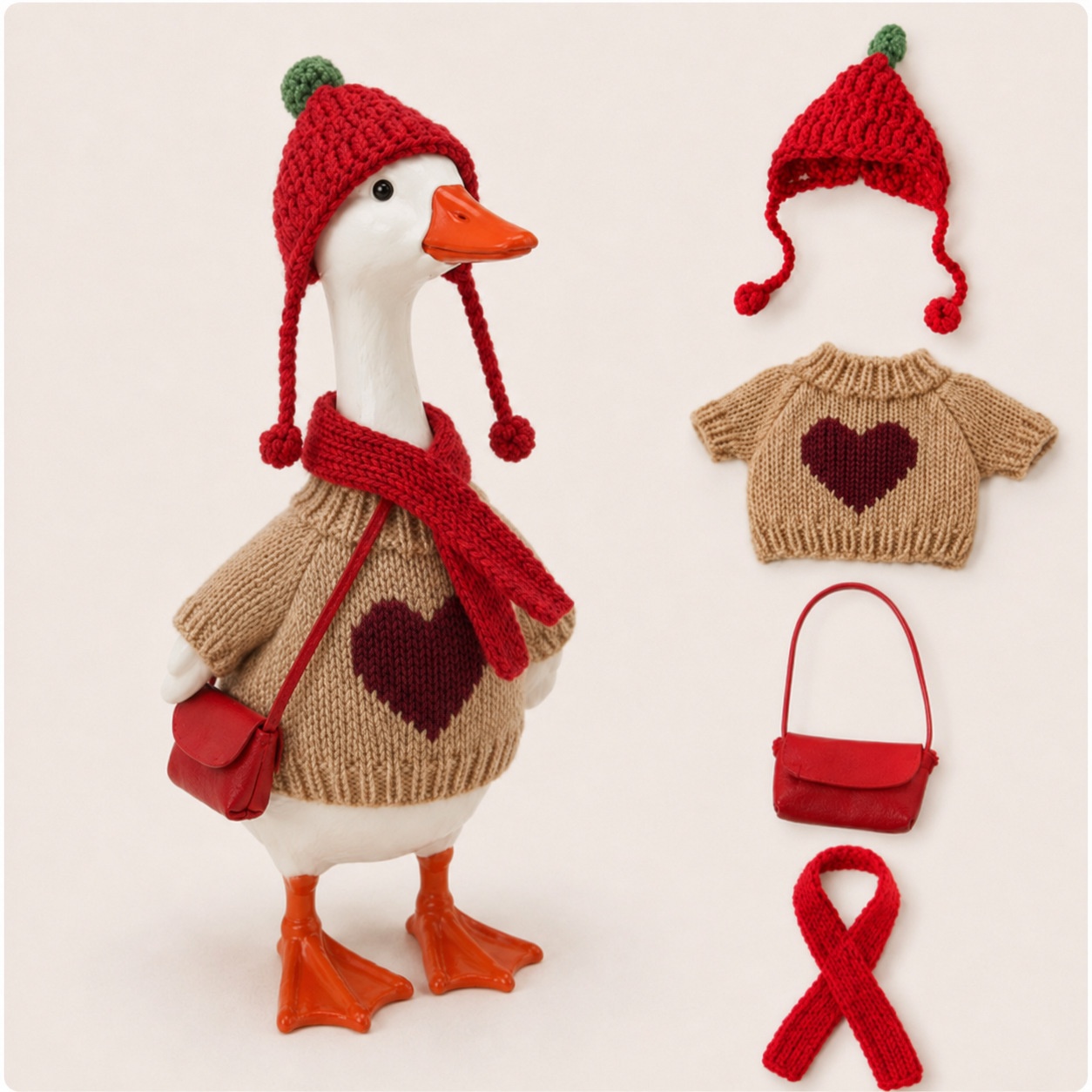 7 Inch Porch Goose Knit Outfit, Sweater & Scarf Costume for Mini Goose Statue, Kitchen & Office Table Decor - Image 4