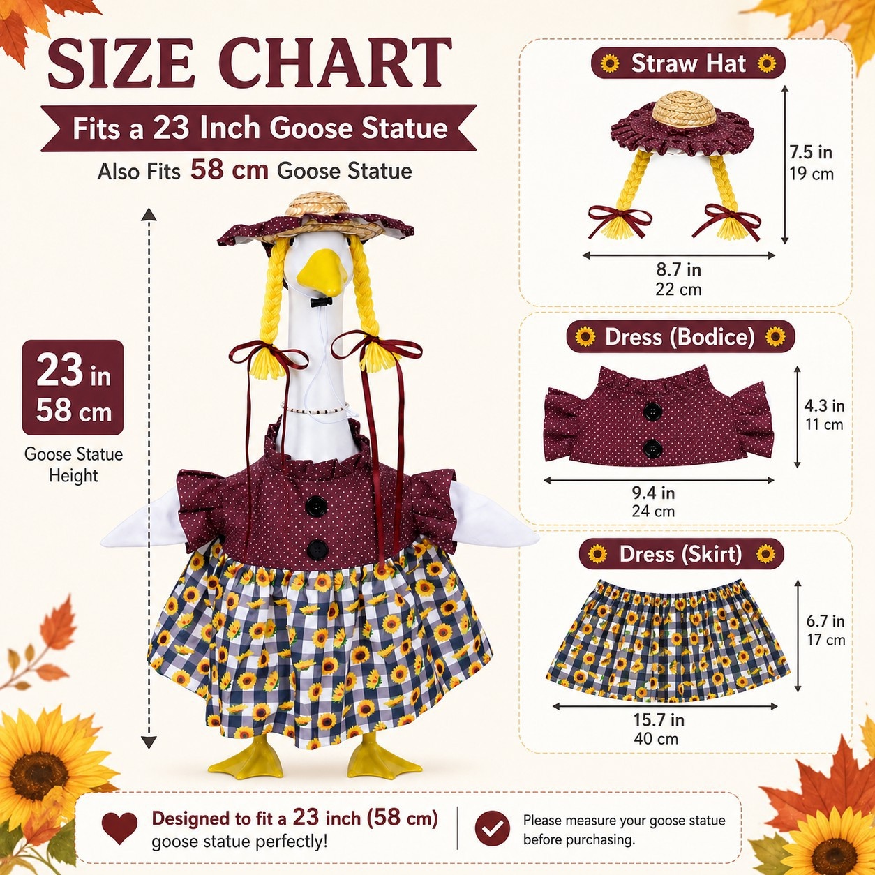 New Sunflower Braid Porch Goose Outfit, Goose Clothes for Outdoor Yard Lawn Holiday Party Decor - Image 4
