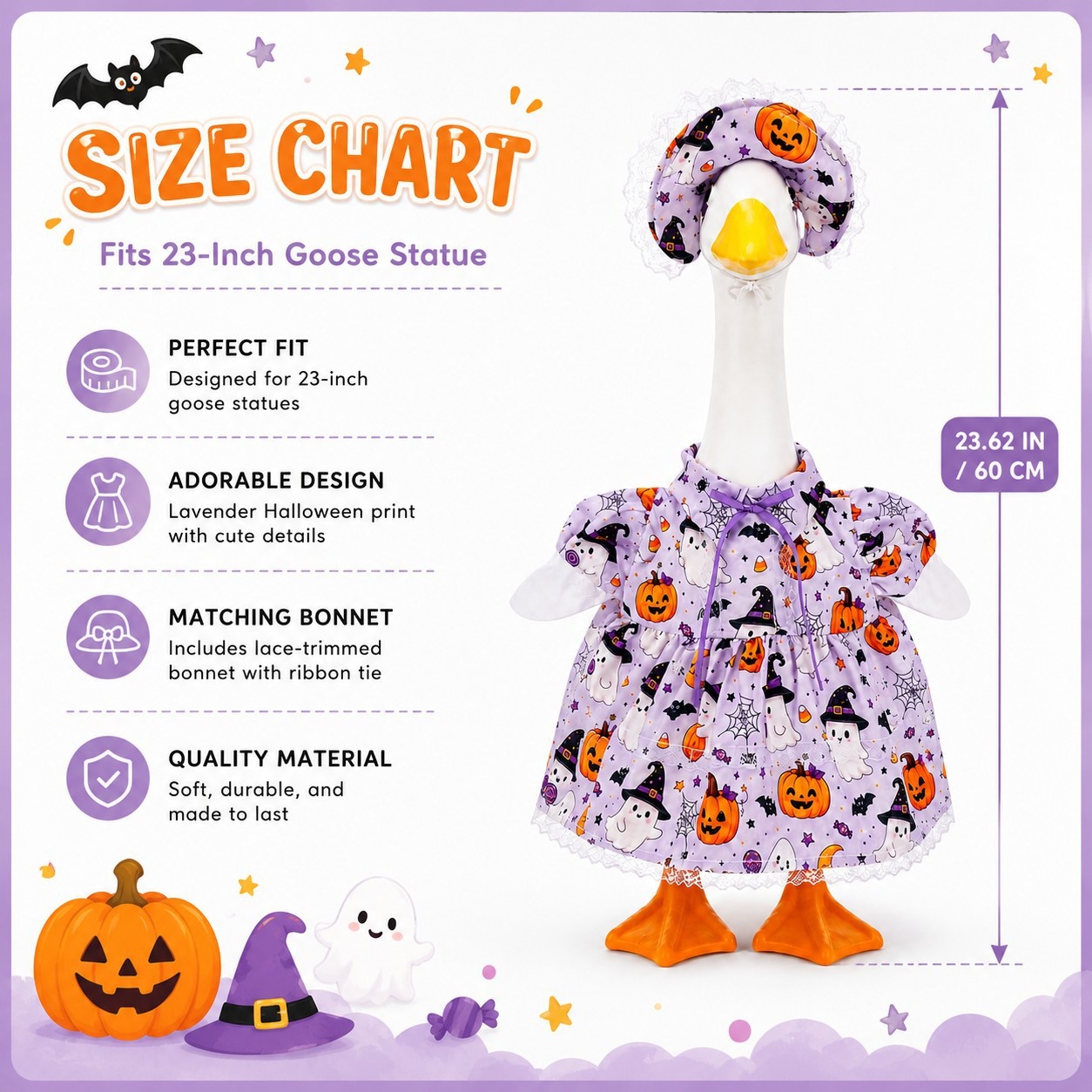 New Halloween Porch Goose Outfit Set, Purple Pumpkin Goose Clothes for Outdoor Yard Decor - Image 4