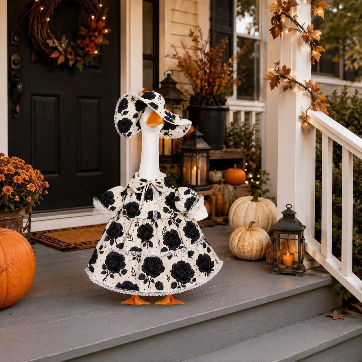 Black Rose Porch Goose Outfit, 23 Inch Goose Costume for Halloween Christmas Garden Lawn Yard Decor - Image 4