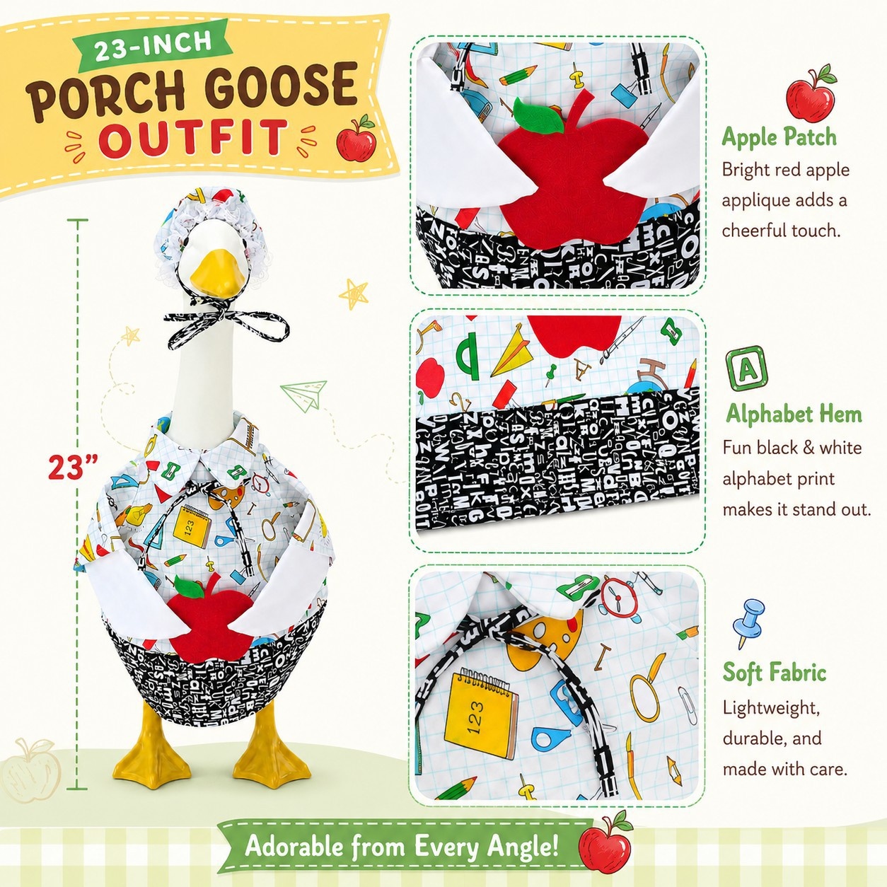 Back-to-School Porch Goose Outfit, Graduation Season Costume for 23 Inch Lawn Goose Statue Yard Party Decor - Image 4