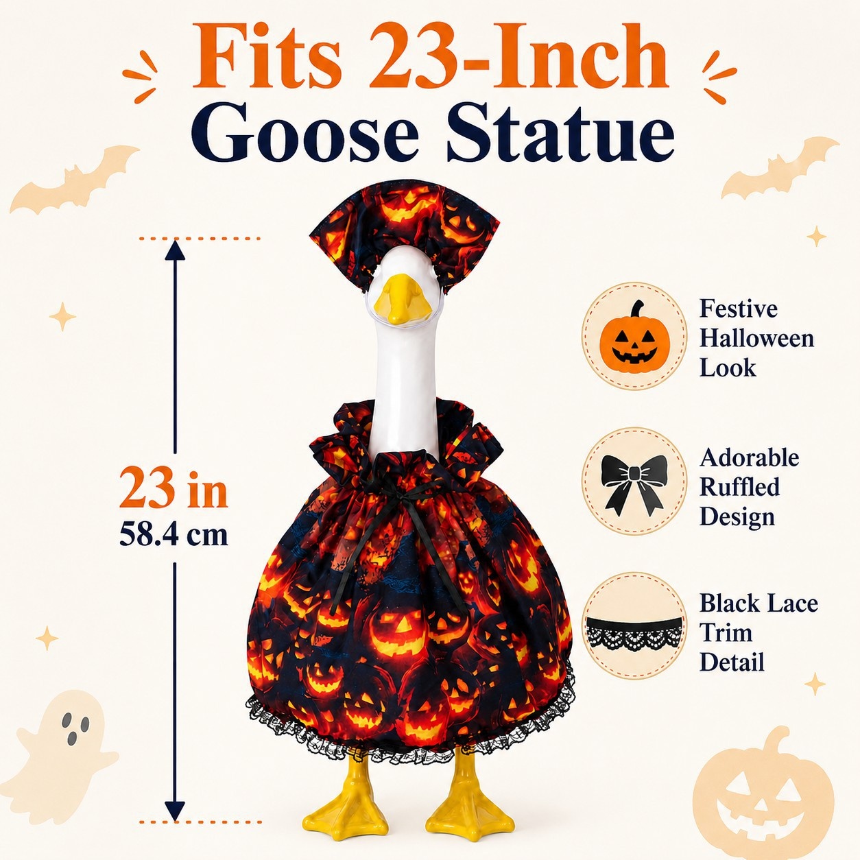 Halloween Pumpkin Skull Porch Goose Costume Set, 23 Inch Goose Statue Outfit for Yard Porch Party Decoration - Image 4