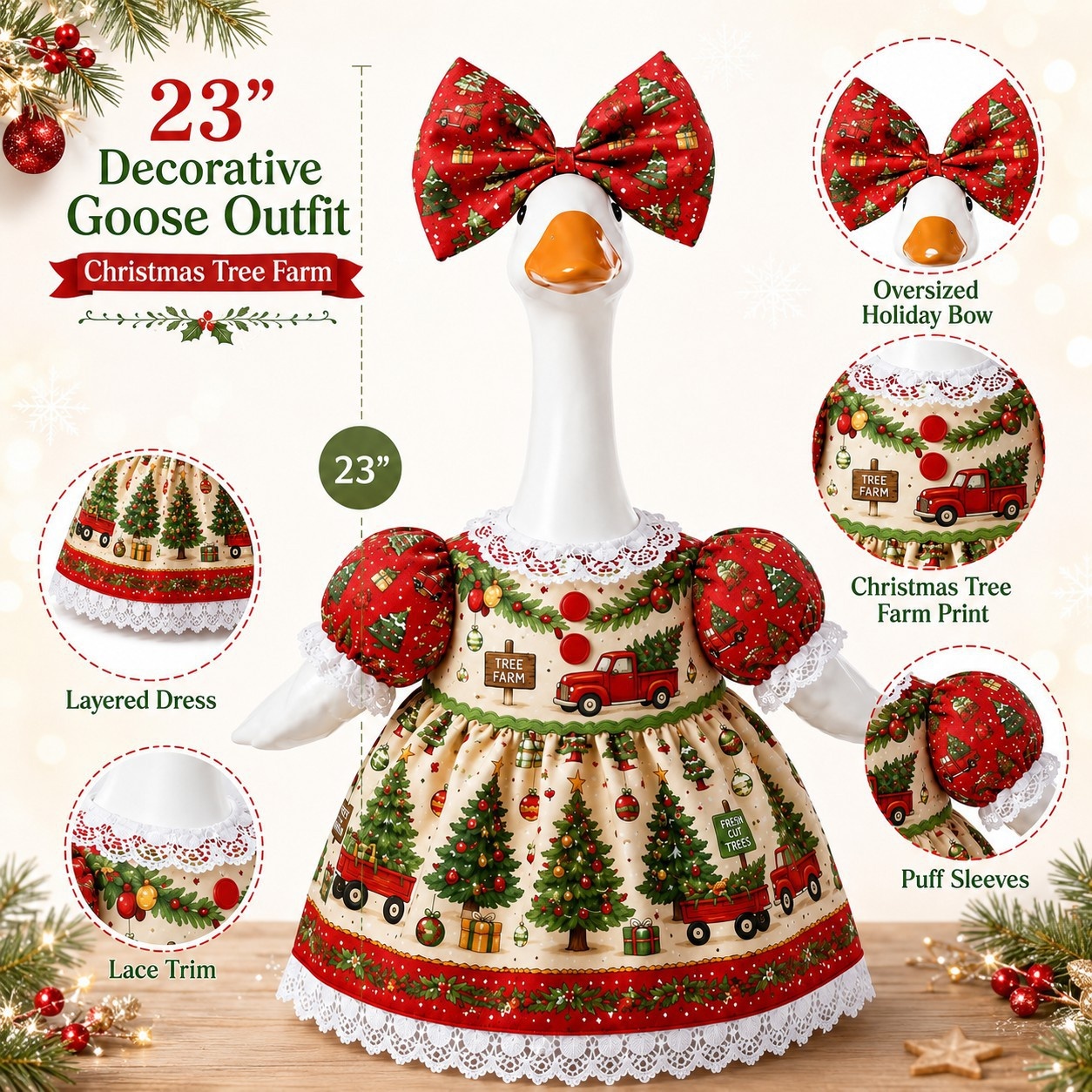 Christmas Porch Goose Costume Set, 23 Inch Goose Statue Outfit for Yard Porch Holiday Decoration - Image 4