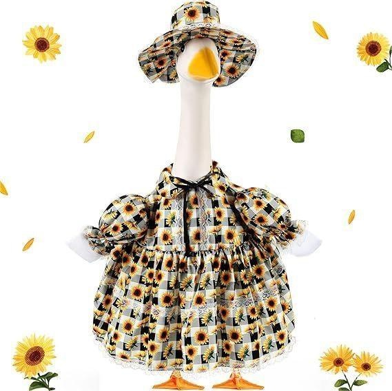 New Plaid Sunflower Porch Goose Outfit, 23 Inch Goose Costume for Garden Lawn Yard Holiday Decoration - Image 4