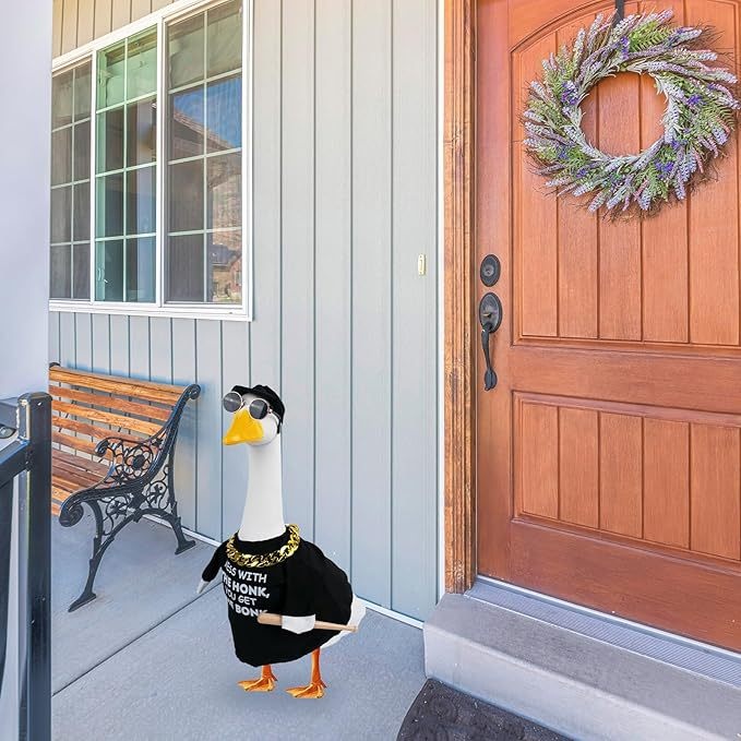 Hip-Hop Hoodie & Baseball Outfit for 23-Inch Porch Goose Statue, Multi-Color Multi-Style Costume - Image 4