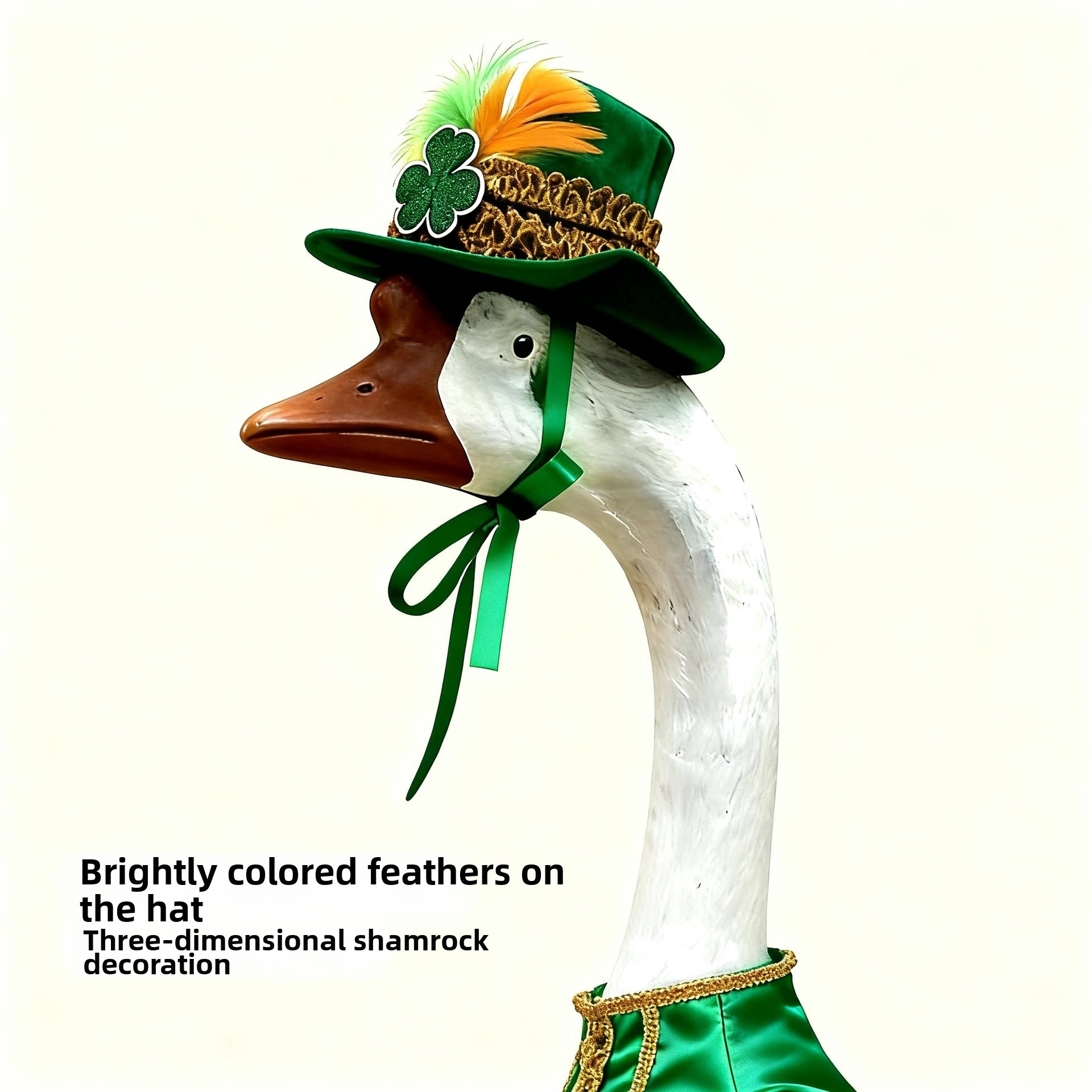 St. Patrick's Day Porch Goose Couple Outfit, Skirt & Suit Costume for 23 Inch Simulated White Goose Ornament - Image 4