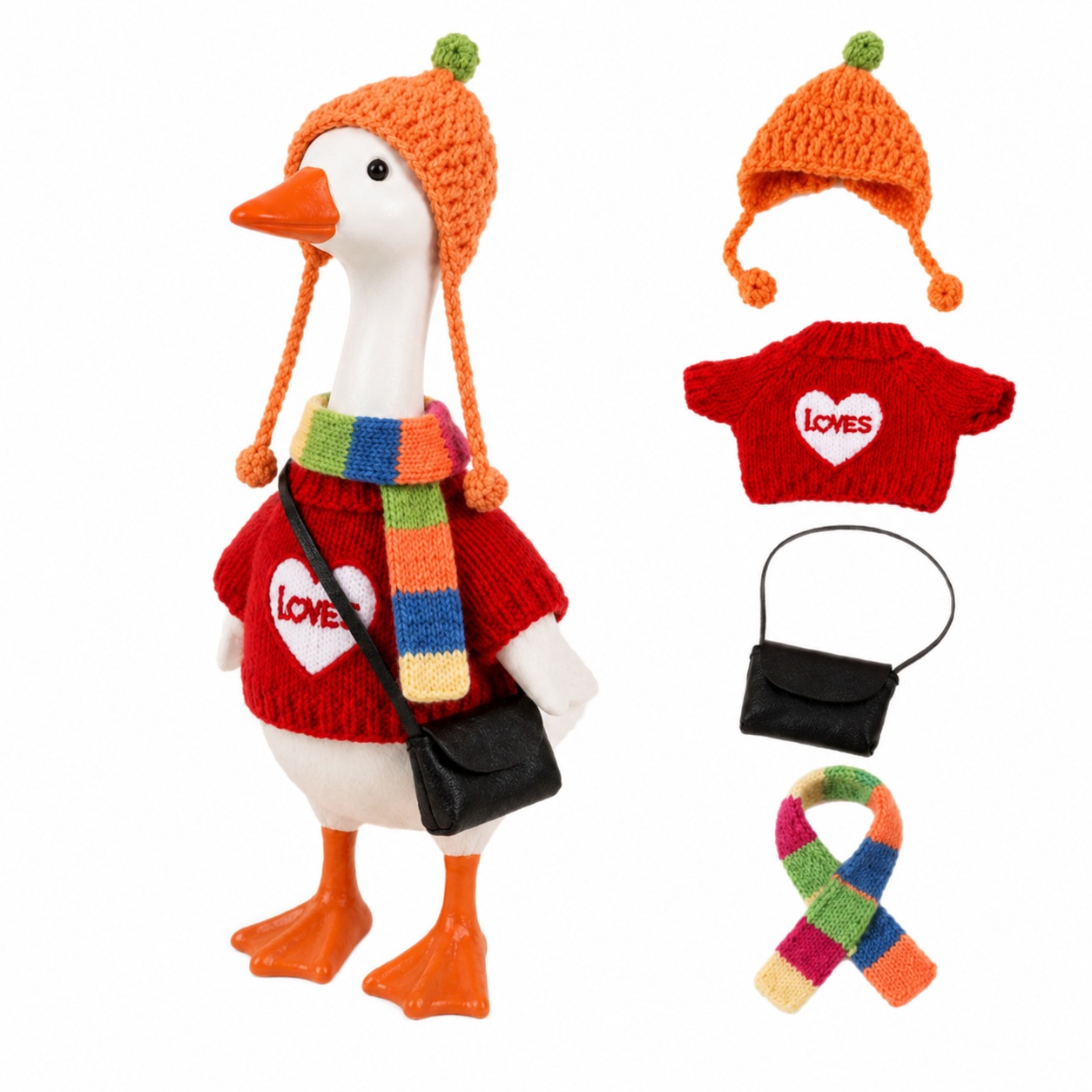 7 Inch Porch Goose Knit Outfit, Sweater & Scarf Costume for Mini Goose Statue, Kitchen & Office Table Decor - Image 3