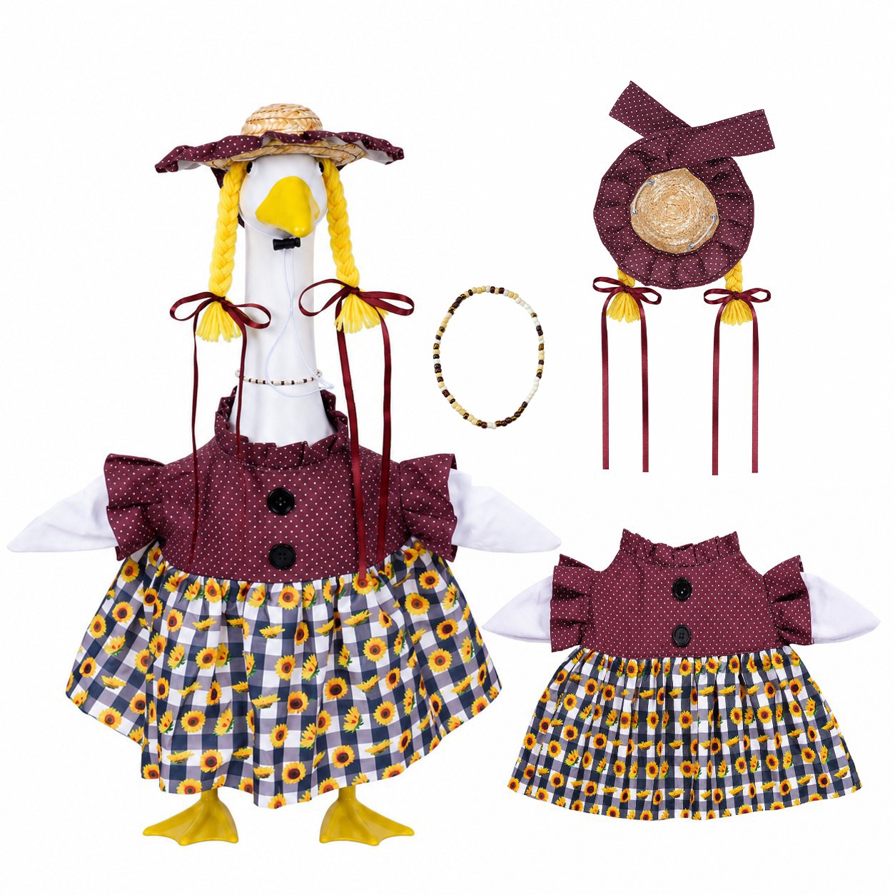 New Sunflower Braid Porch Goose Outfit, Goose Clothes for Outdoor Yard Lawn Holiday Party Decor - Image 3