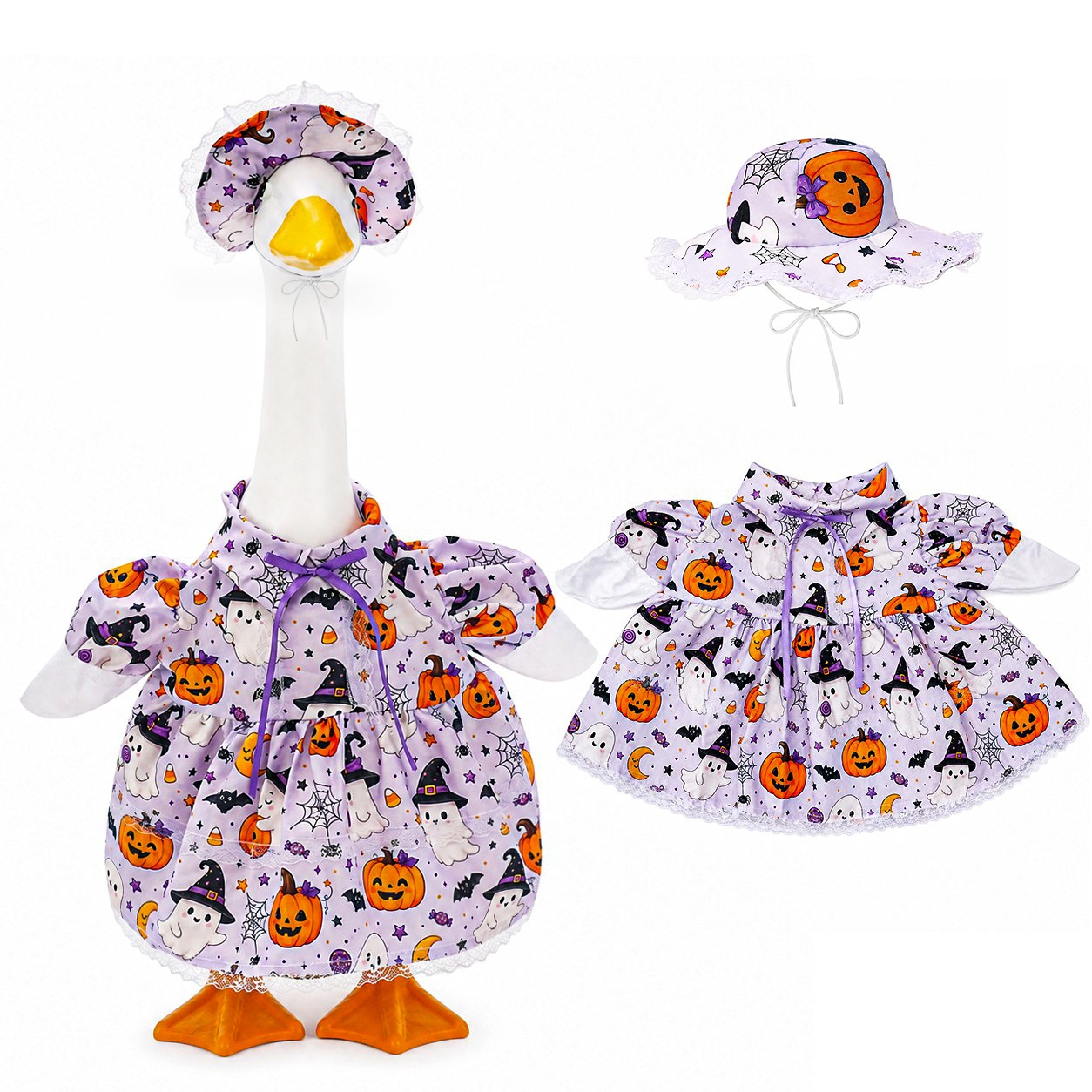 New Halloween Porch Goose Outfit Set, Purple Pumpkin Goose Clothes for Outdoor Yard Decor - Image 3