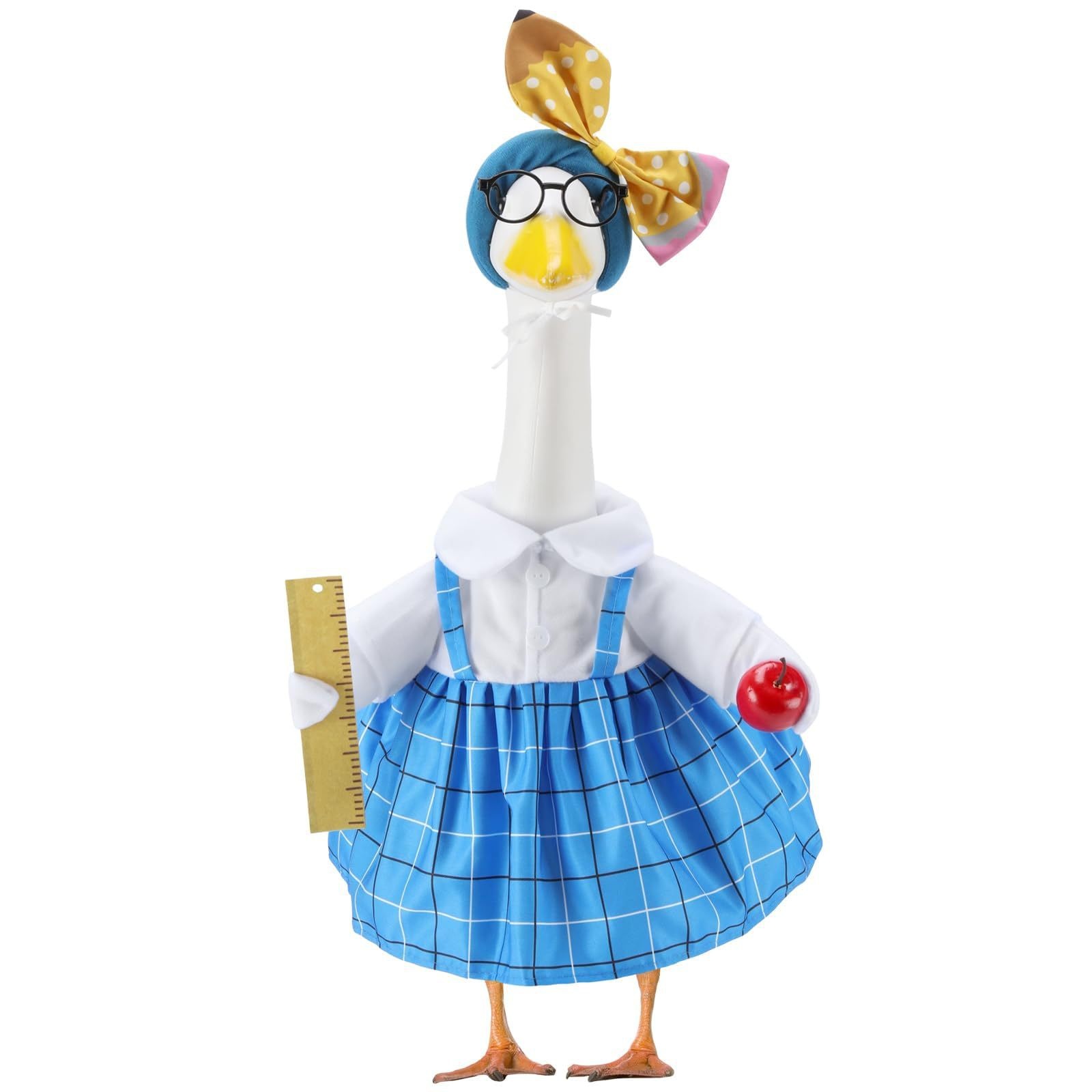 New Blue Plaid Printed Cami Porch Goose Outfit Set, Graduation‑themed Costume for 23 Inch Goose Figurine Holiday Decor - Image 3