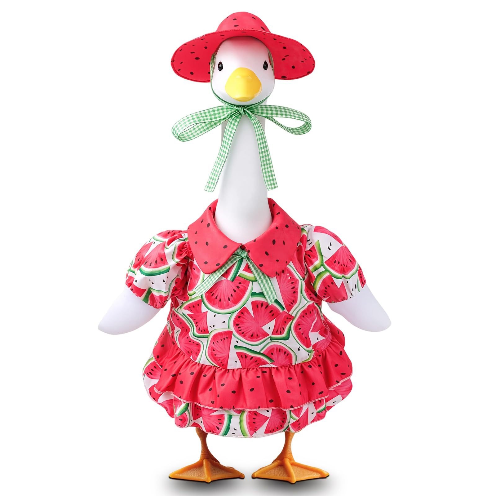New Summer Watermelon Print Porch Goose Dress, Pastoral-Style Costume for 23 Inch Outdoor Yard Lawn Goose Statue Decor - Image 3
