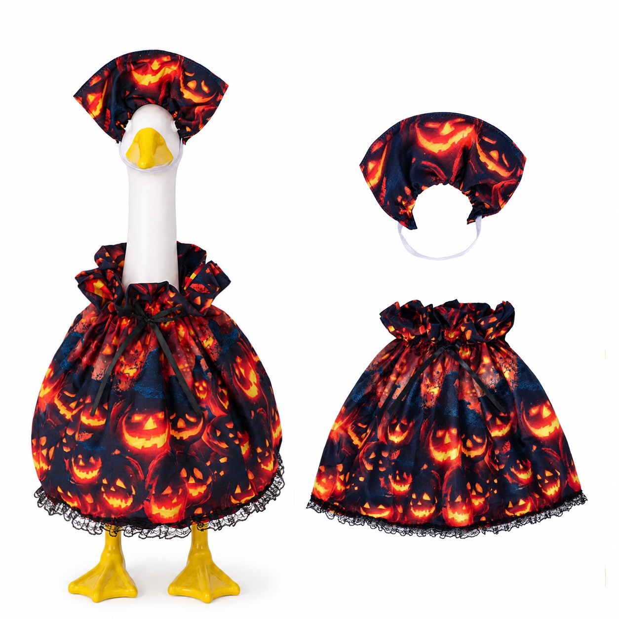 Halloween Pumpkin Skull Porch Goose Costume Set, 23 Inch Goose Statue Outfit for Yard Porch Party Decoration - Image 3