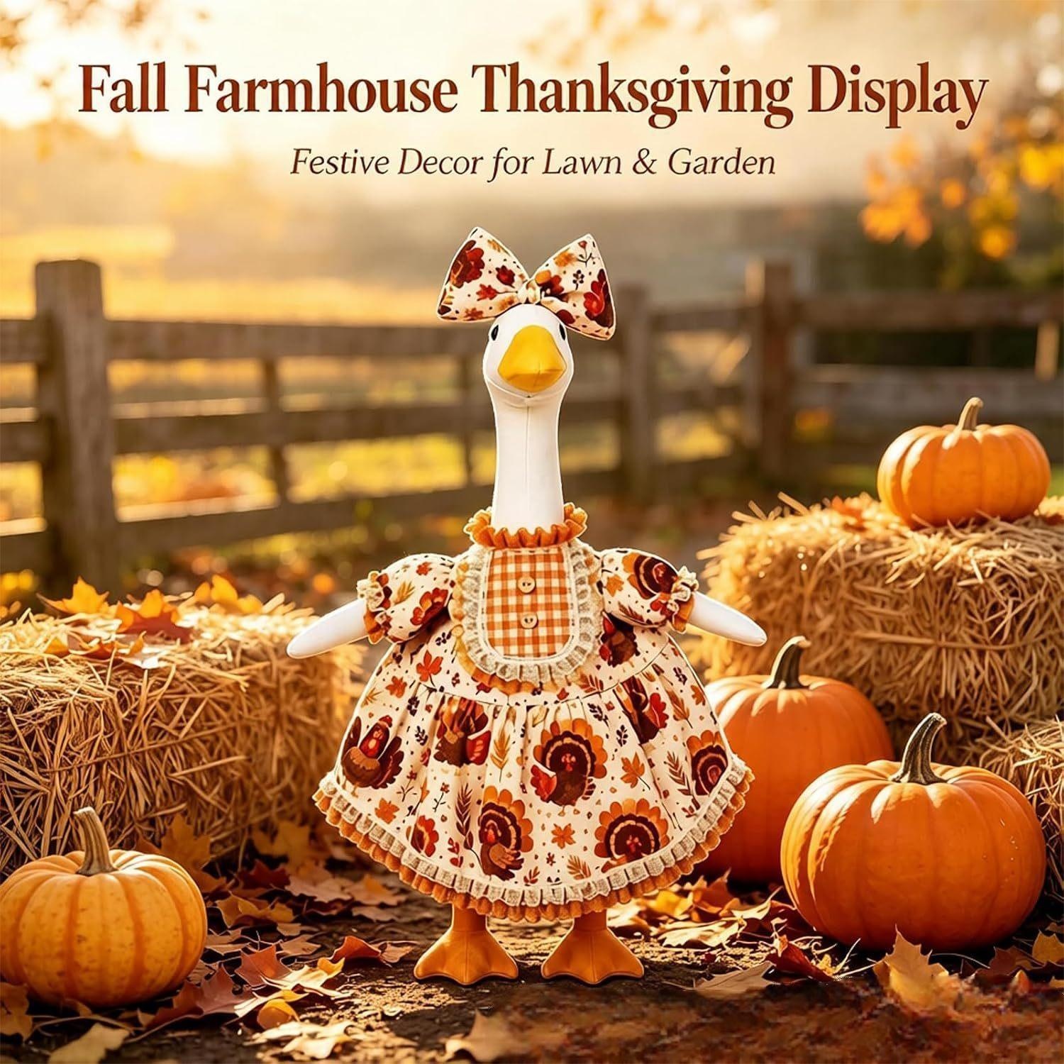 New Harvest Day Pumpkin Porch Goose Dress, 23 Inch Pastoral-Style Costume for Halloween Lawn Yard Decoration - Image 3