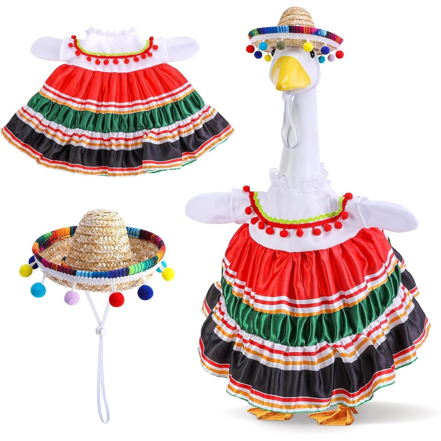 Carnival Festival Dress Costume for 23 Inch Porch Goose, Mexican Fiesta Yard Decoration Outfit - Image 3