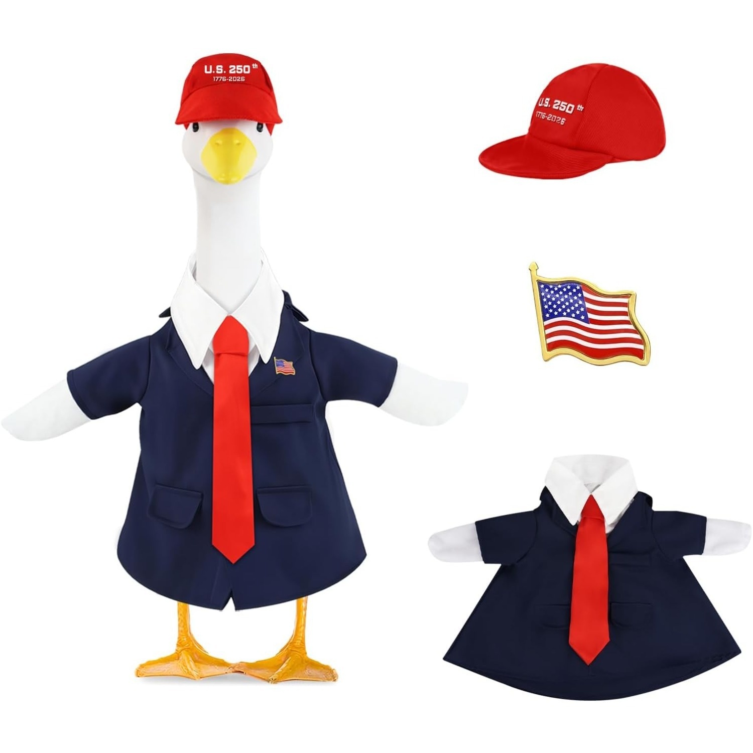 Funny American Bow Tie Hat Costume Set for 23 Inch Cement Porch Goose Statue, Novelty Yard Goose Decor Outfit - Image 3
