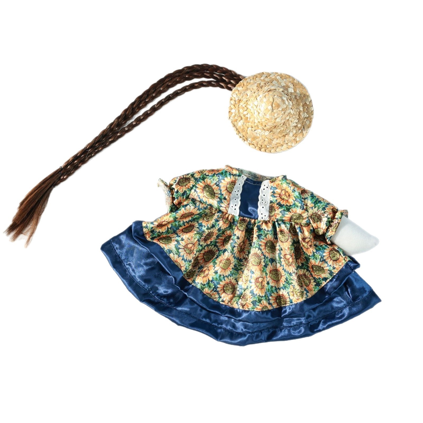 European American Pastoral Porch Goose Outfit with Straw Hat, Summer Floral Costume for 17 & 23 Inch White Goose Ornament - Image 3