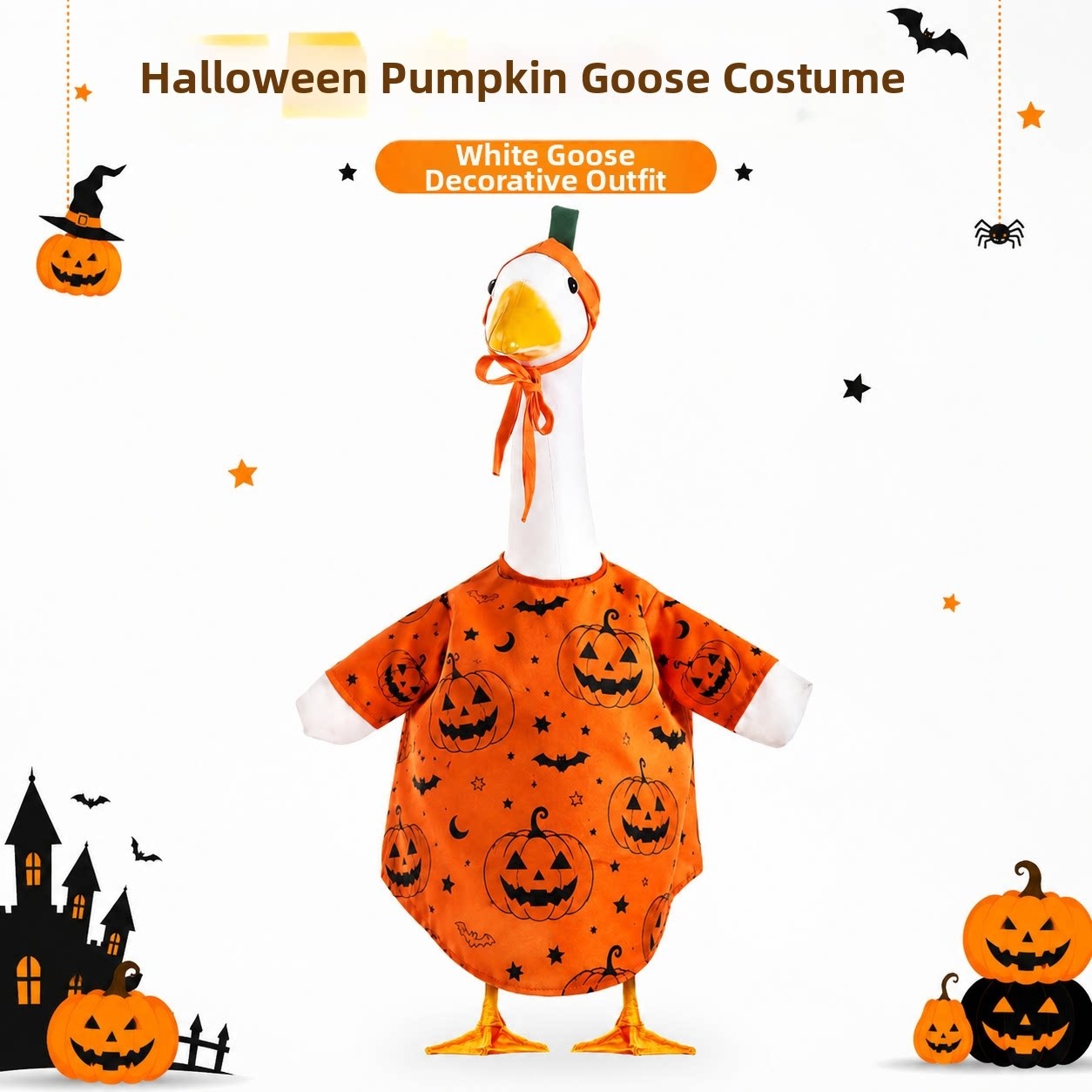 Halloween Pumpkin Bat Porch Goose Outfit, 23 Inch Goose Costume for Outdoor Yard Lawn Decoration - Image 2