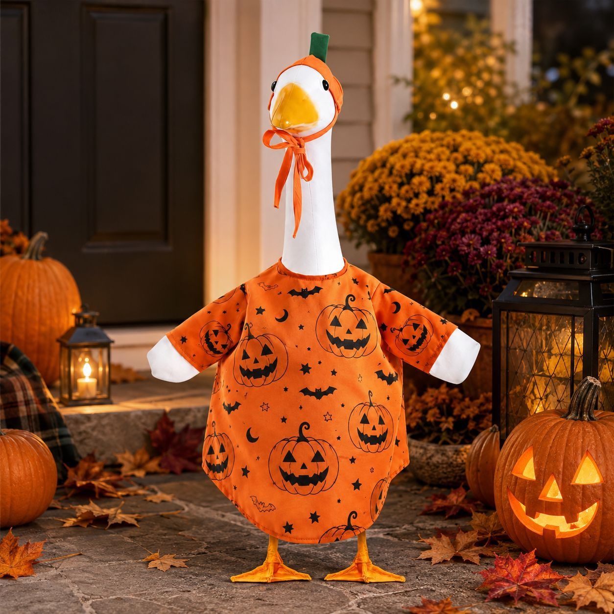 Halloween Pumpkin Bat Porch Goose Outfit, 23 Inch Goose Costume for Outdoor Yard Lawn Decoration - Image 4