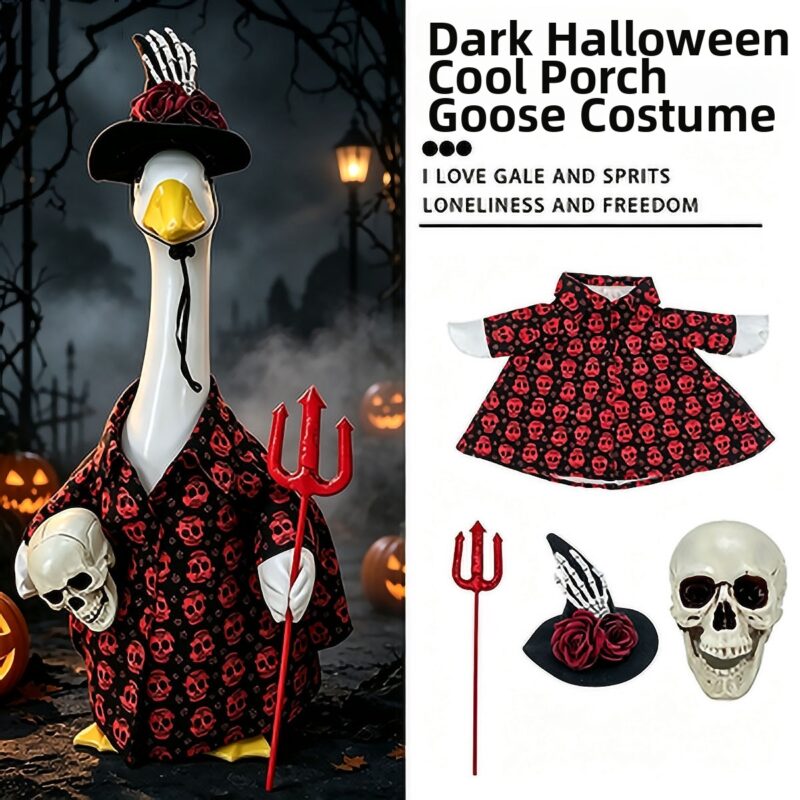 2026 New Skeleton Witch Porch Goose Outfit, Dark‑themed Halloween Costume Set for 23 Inch Lawn Goose, Yard Porch Holiday Atmosphere Decor