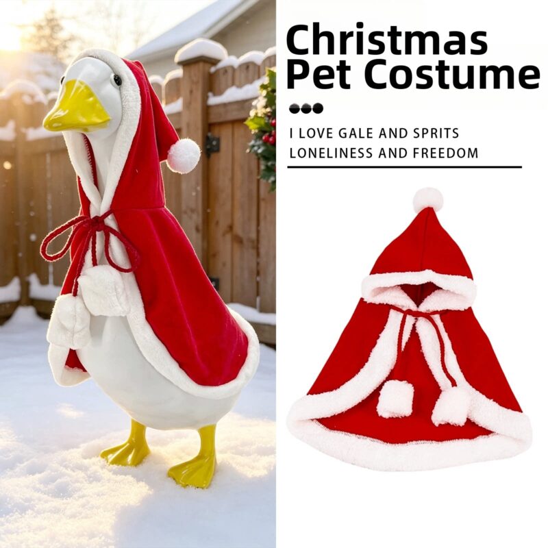New Christmas Plush Hooded Cloak Costume for 23 Inch Porch Goose, Cute‑Style Holiday Outfit, Outdoor Lawn Goose Figurine Dress‑up Decoration