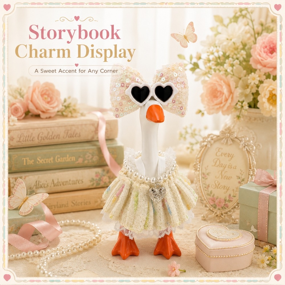 7 Inch Porch Goose Outfit, Yellow Textured Dress with Heart Sunglasses, Hand Sewn Costume Set for Holiday Celebration