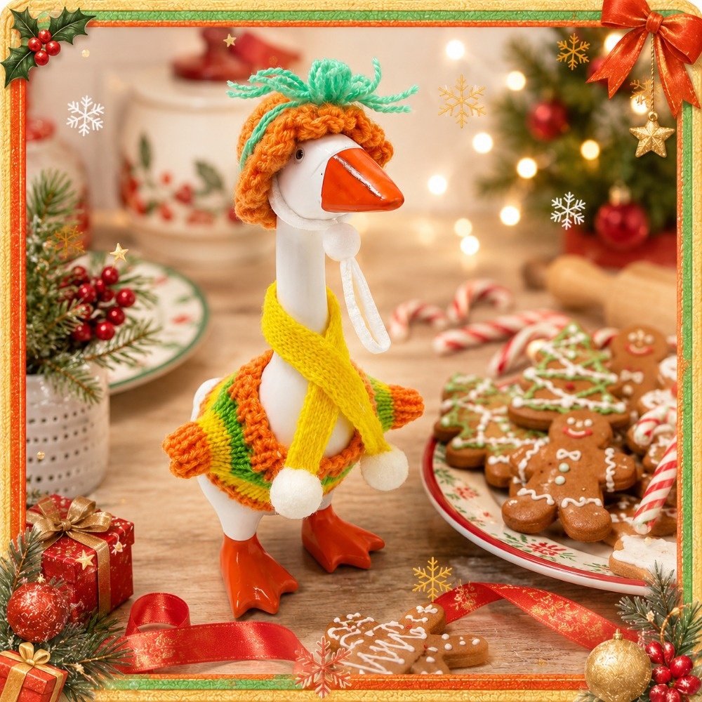 Porch Goose Colorful Outfit, Hand Knitted Clothes Set for Yard Holiday Decor, Goose Costume