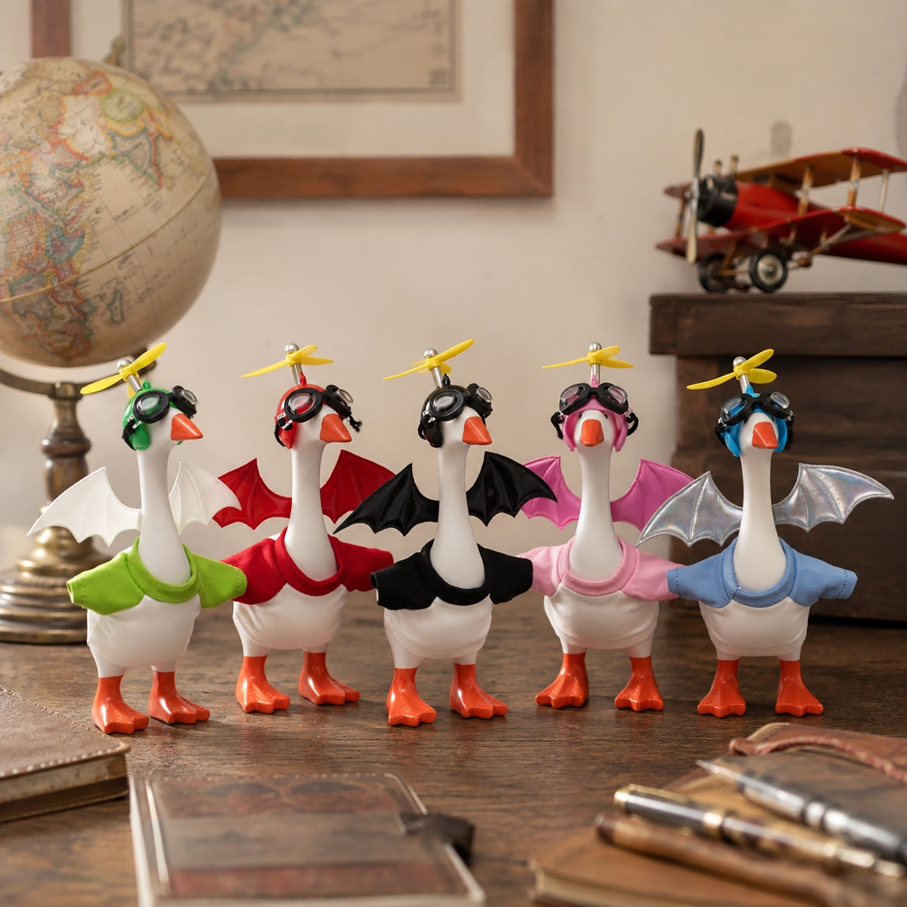 7 Inch Porch Goose Costume Set, Pilot Outfit with Propeller Hat & Wings, Creative Decor for Goose Figurine