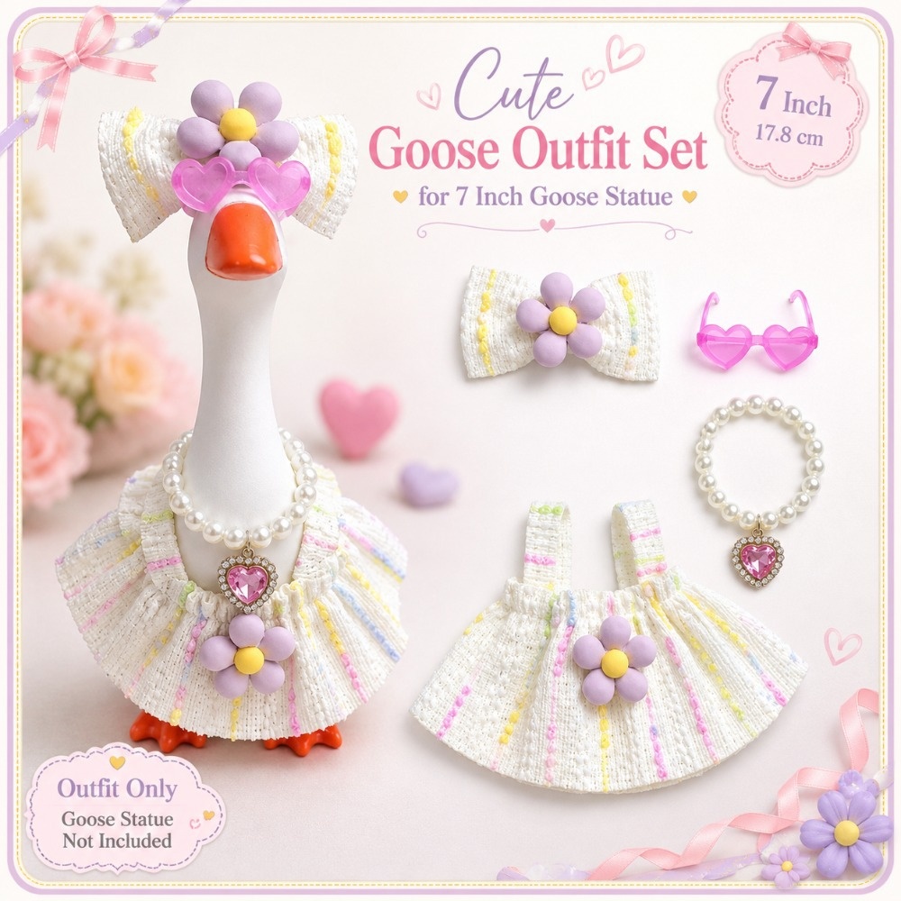 7 Inch Porch Goose Outfit, Rainbow Skirt with Flower Decor, Hand Knitted Costume for Holiday Celebrations