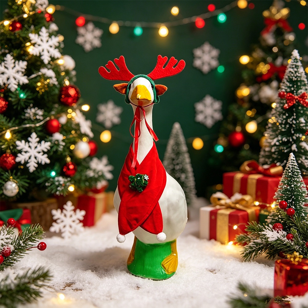 New Christmas Porch Goose Outfit, Reindeer Knit Costume for Large White Goose Statue