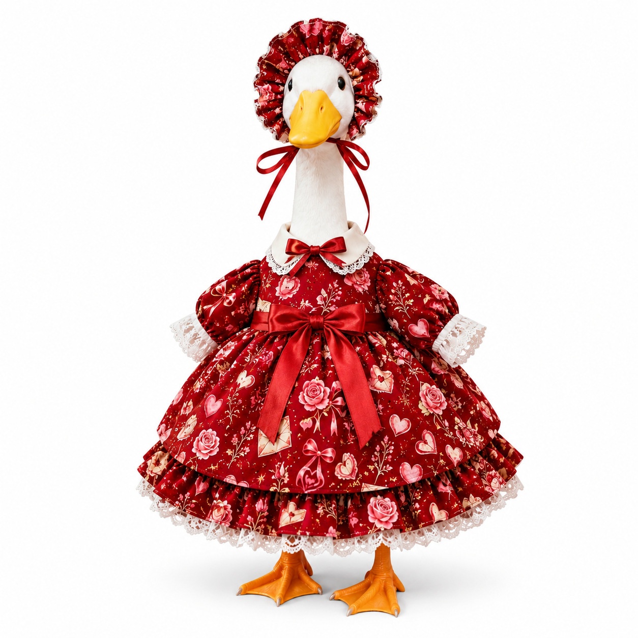 Valentine's Day Porch Goose Clothes, Heart & Rose Outfit for 23 Inch Lawn Goose, Yard Decor