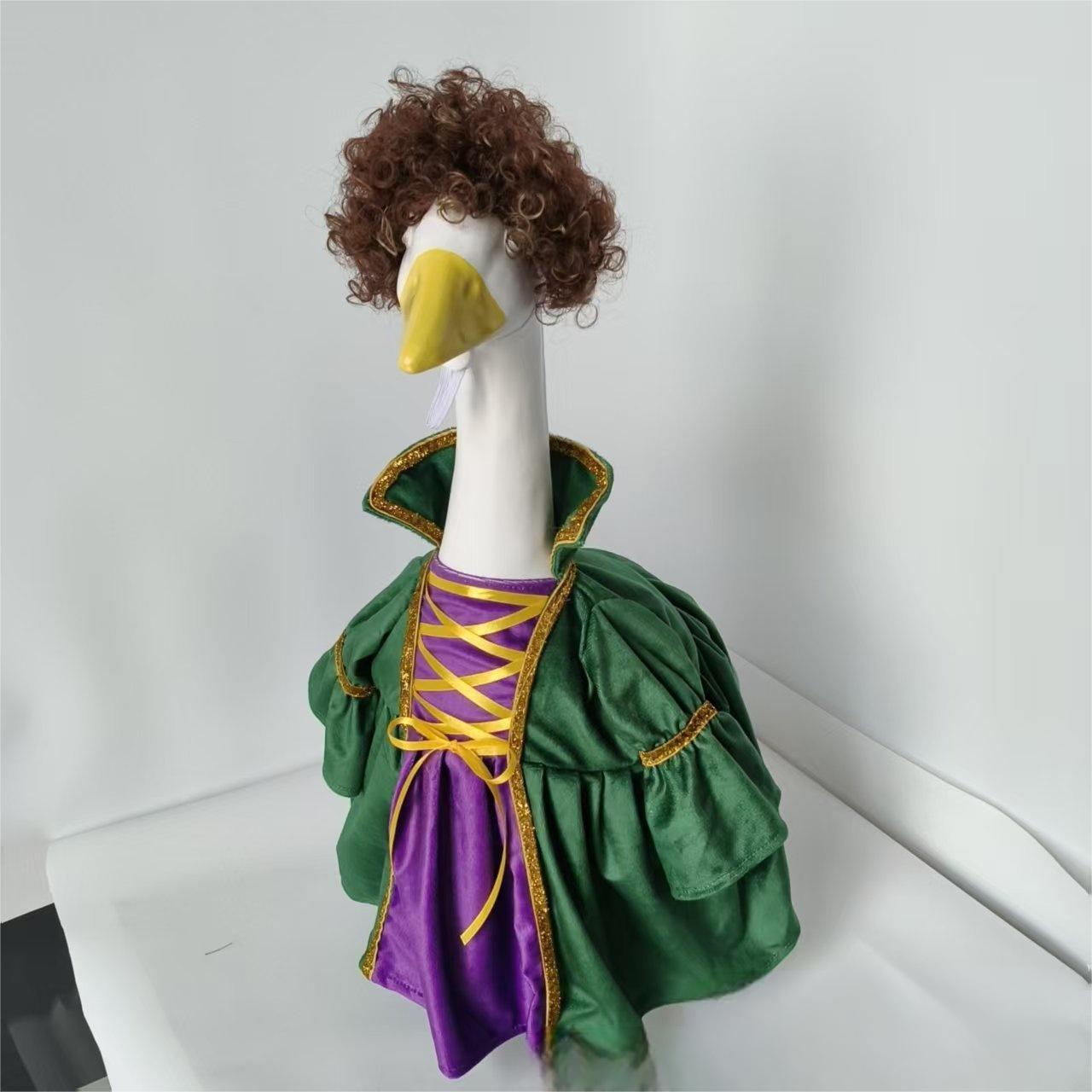 Porch Goose Halloween Costume, Green Gold Curly Hair Witch Outfit for 23 Inch Porch Goose