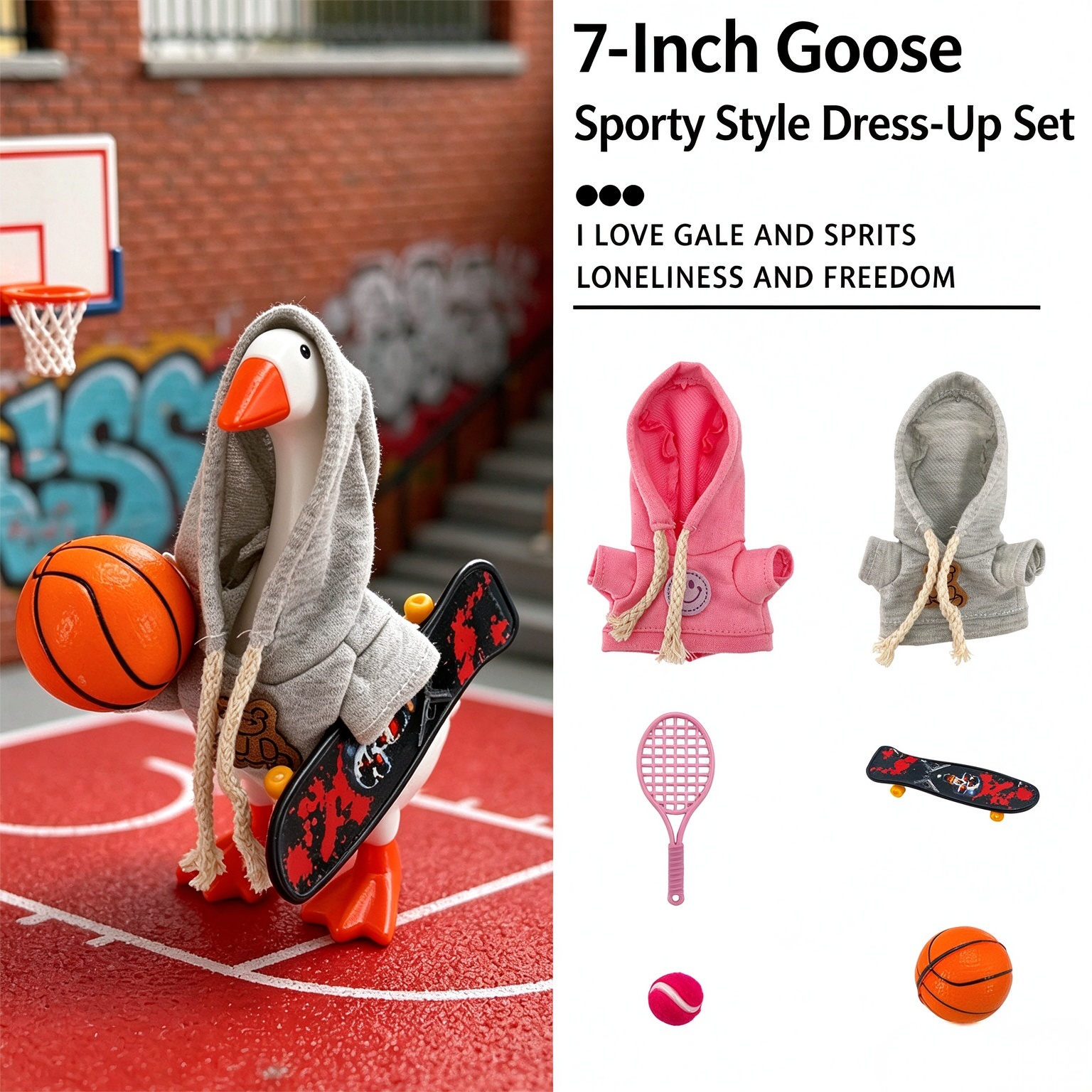 7 Inch Porch Goose Sporty Outfit Set, Skate Tennis Costume for Mini Desktop Goose Statue