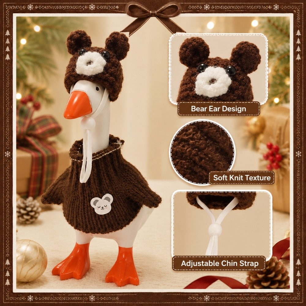 7 Inch Porch Goose Outfit, Brown Bear Hat Hand Knitted Costume, Animal Dress-up Set for Holiday Celebration - Image 2