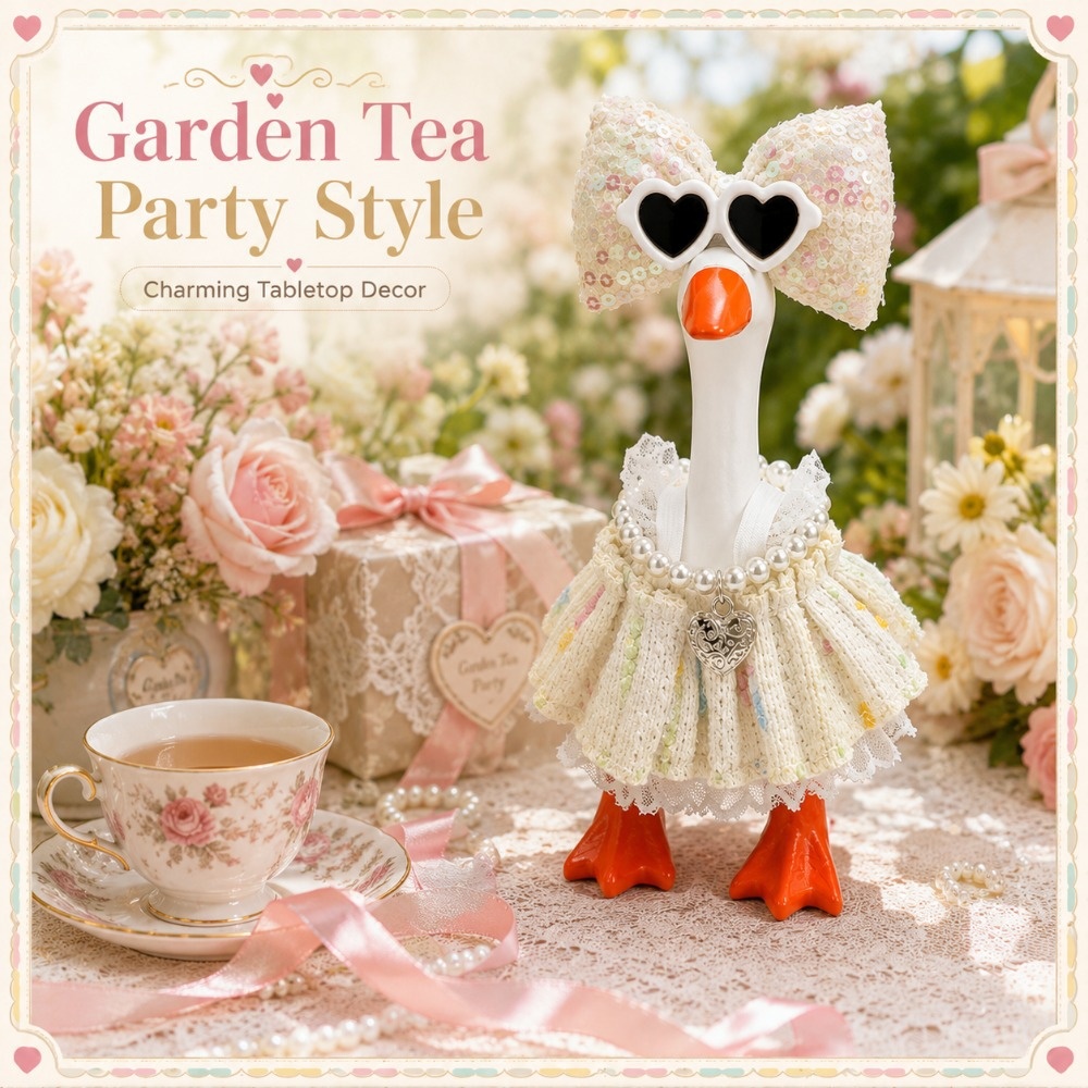 7 Inch Porch Goose Outfit, Yellow Textured Dress with Heart Sunglasses, Hand Sewn Costume Set for Holiday Celebration - Image 2