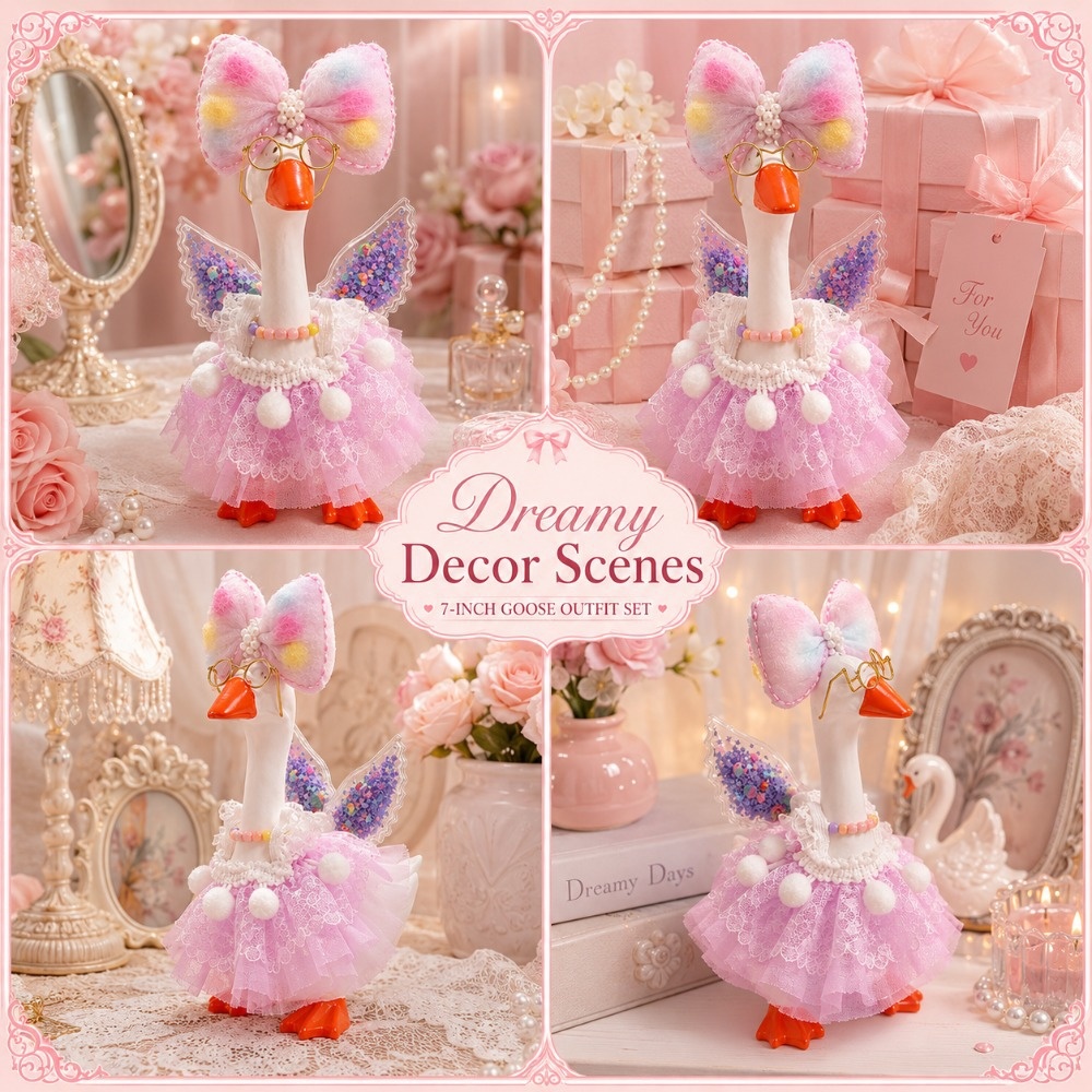 7 Inch Porch Goose Outfit, Purple Bubble Dress with Big Bow & Wings, Exquisite Hand Sewn Costume Set - Image 2