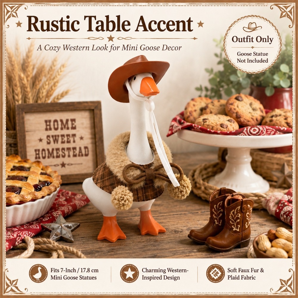 7 Inch Porch Goose Outfit, Brown Cowboy Hat & Winter Scarf Set, Office & Holiday Hand Knitted Costume - Image 2