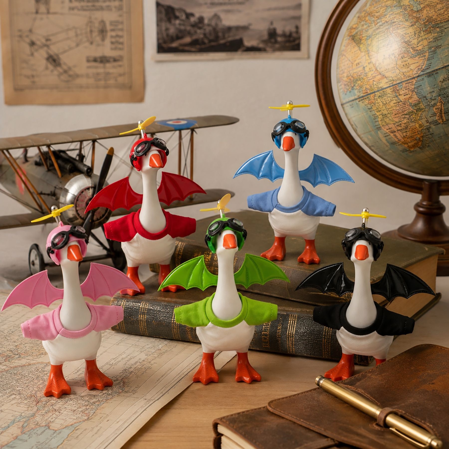 7 Inch Porch Goose Costume Set, Pilot Outfit with Propeller Hat & Wings, Creative Decor for Goose Figurine - Image 2
