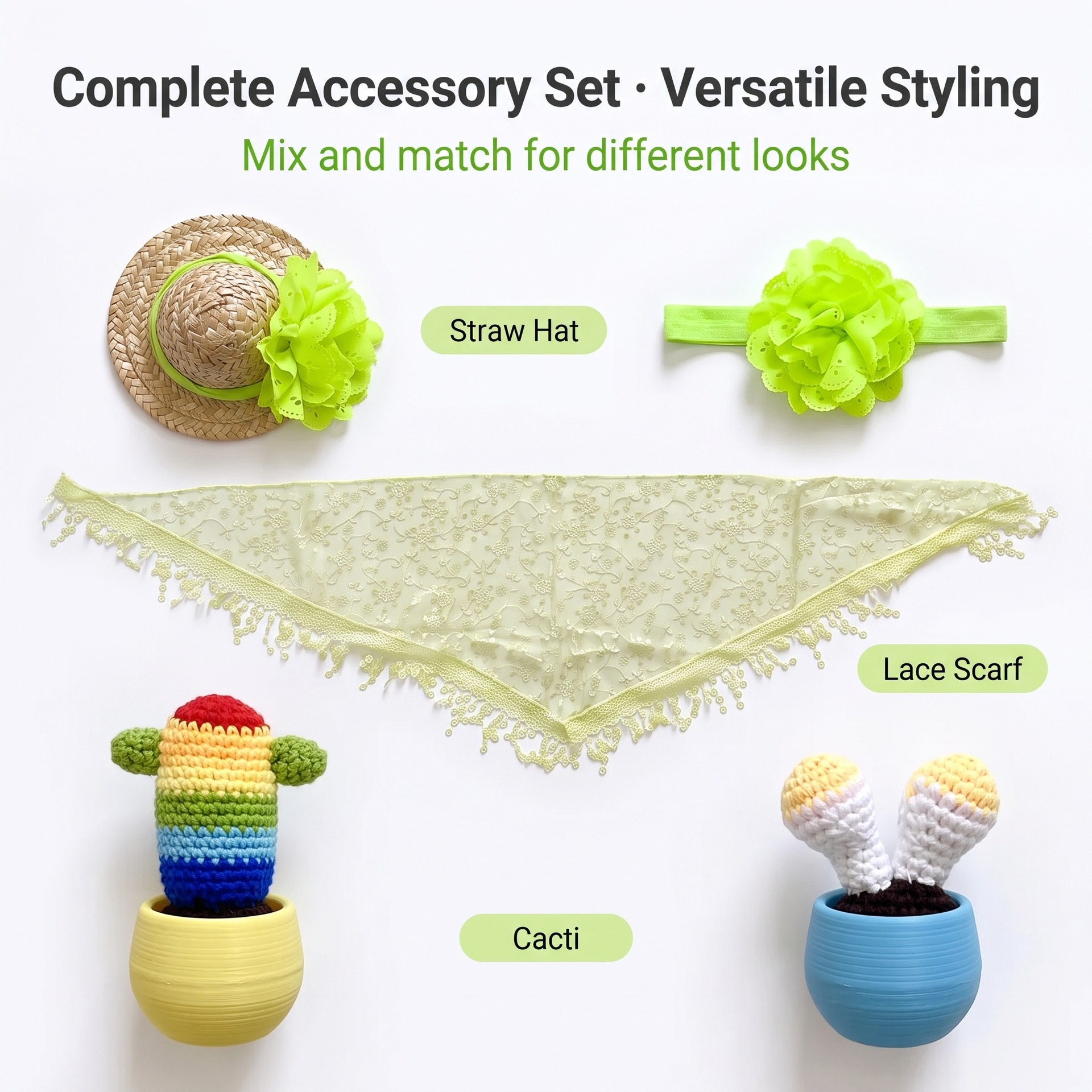 23 Inch Porch Goose Outfit, New Lawn Goose Garden Straw Hat Skirt Set with Scarf, Cactus & Mushroom Props - Image 2