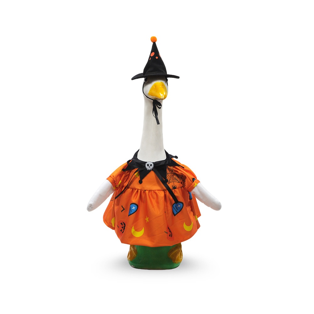 New Porch Goose Halloween Costume, Black Wizard Hat & Orange Outfit Set for Large White Goose Statue - Image 2